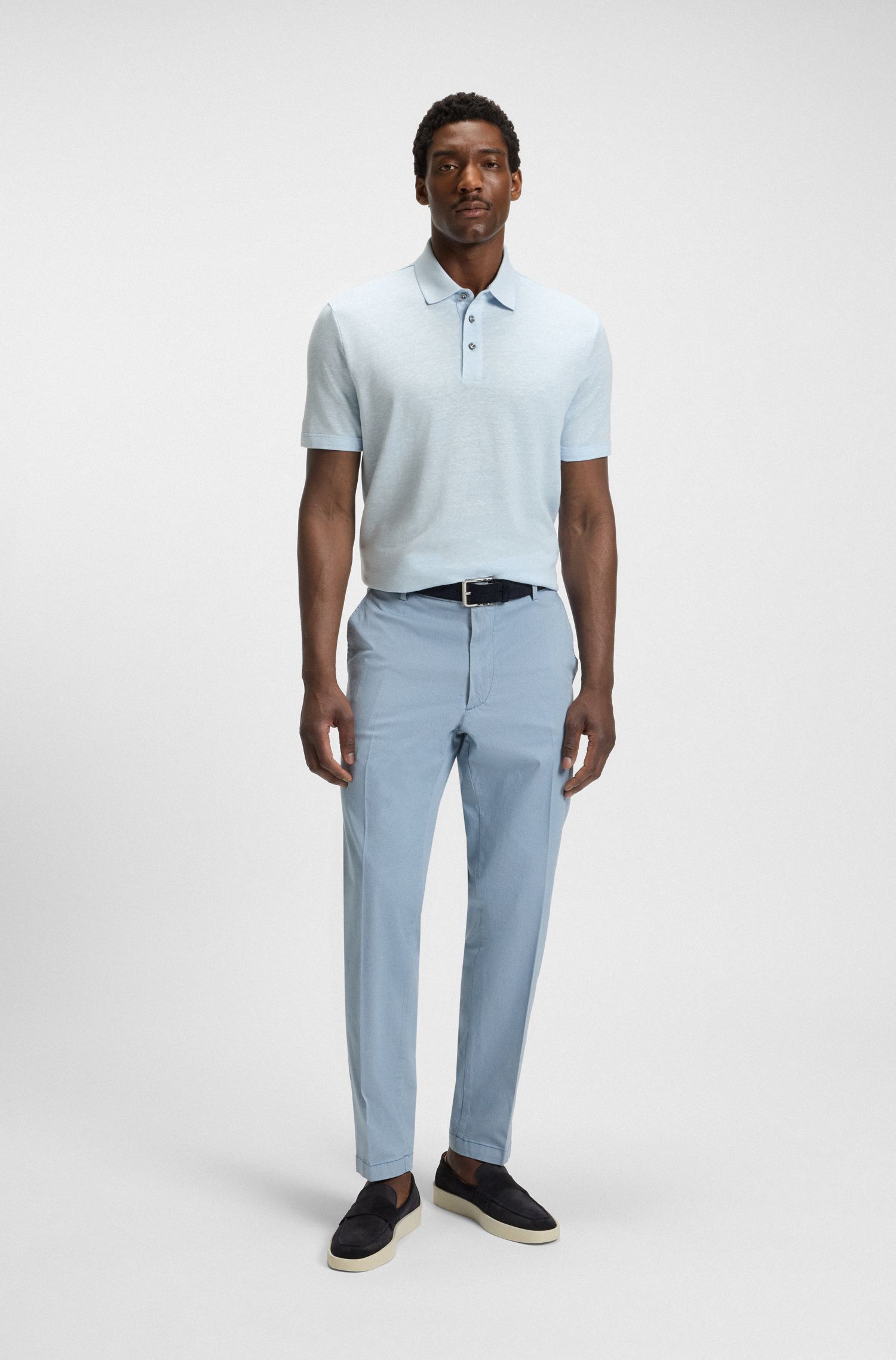 BOSS - Áo polo len dệt từ cotton và linen