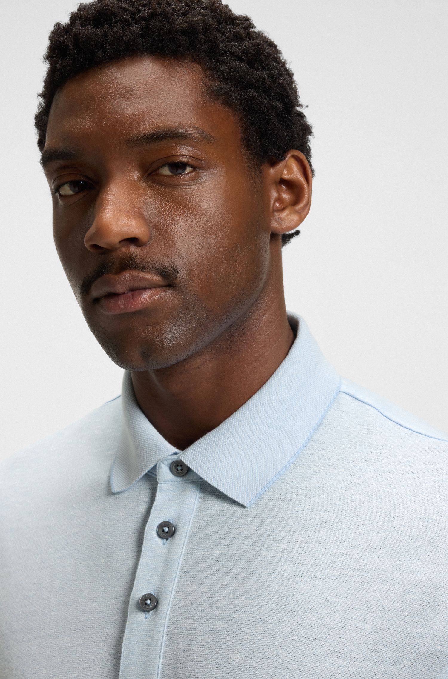 BOSS - Áo polo len dệt từ cotton và linen