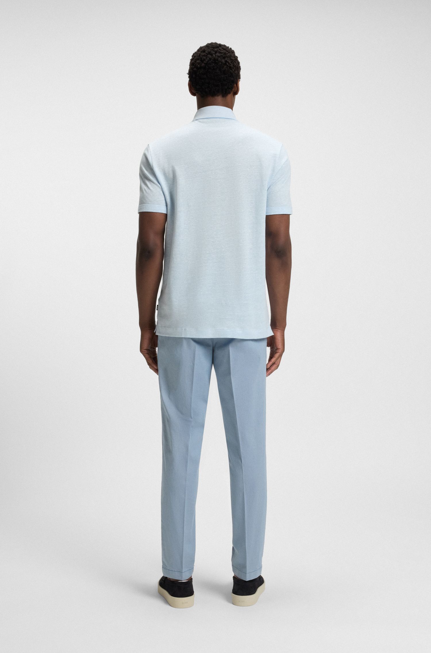 BOSS - Áo polo len dệt từ cotton và linen