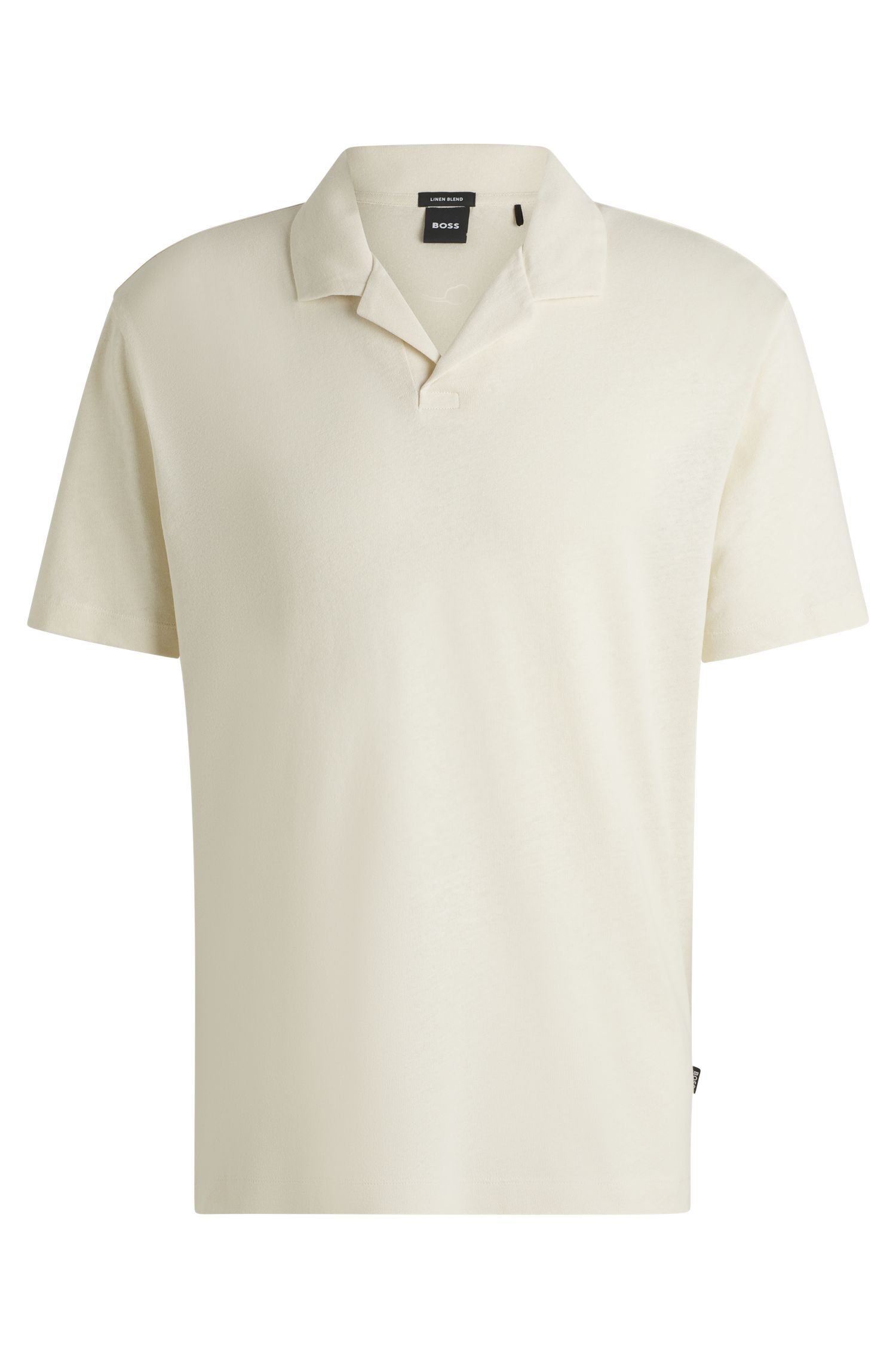 BOSS - Áo polo cotton-linen cổ Johnny