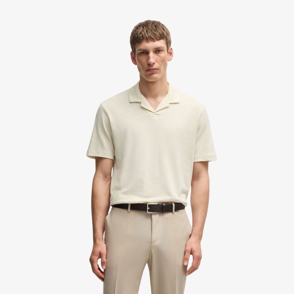 BOSS - Áo polo cotton-linen cổ Johnny