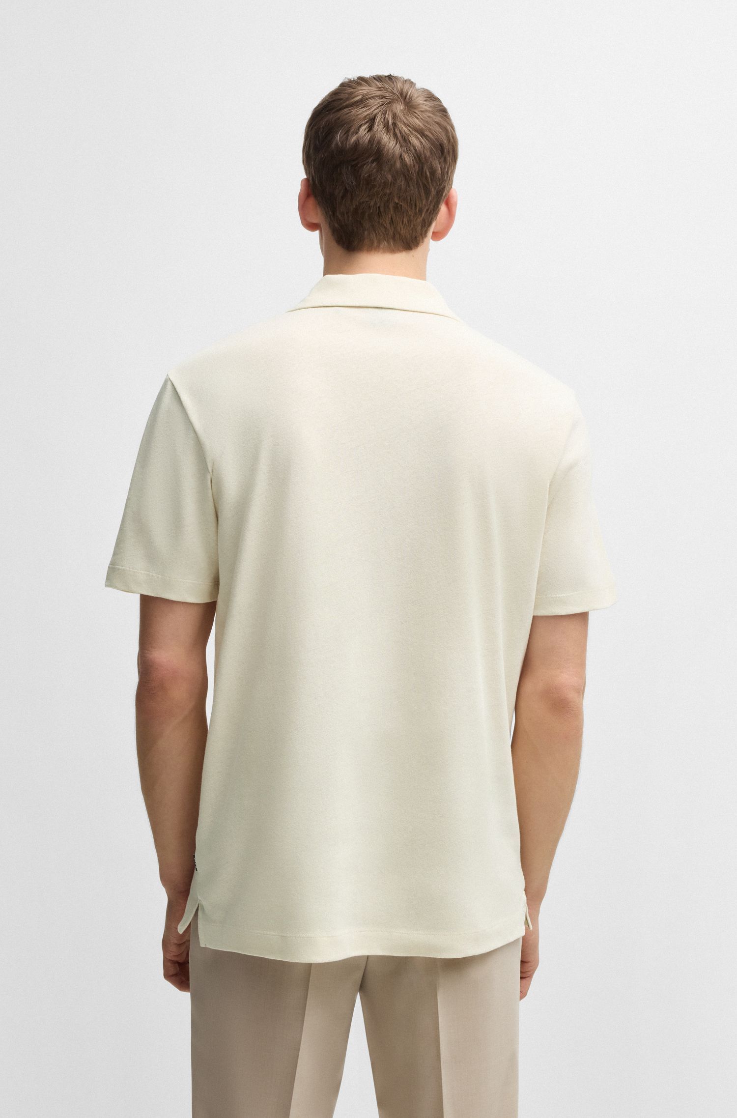BOSS - Áo polo cotton-linen cổ Johnny