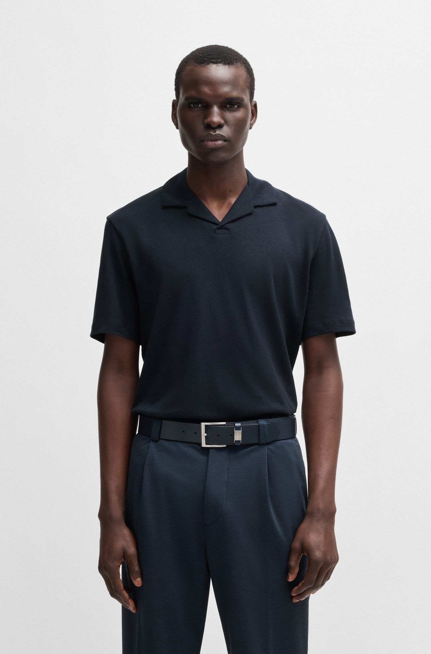 Áo polo cotton-linen cổ Johnny