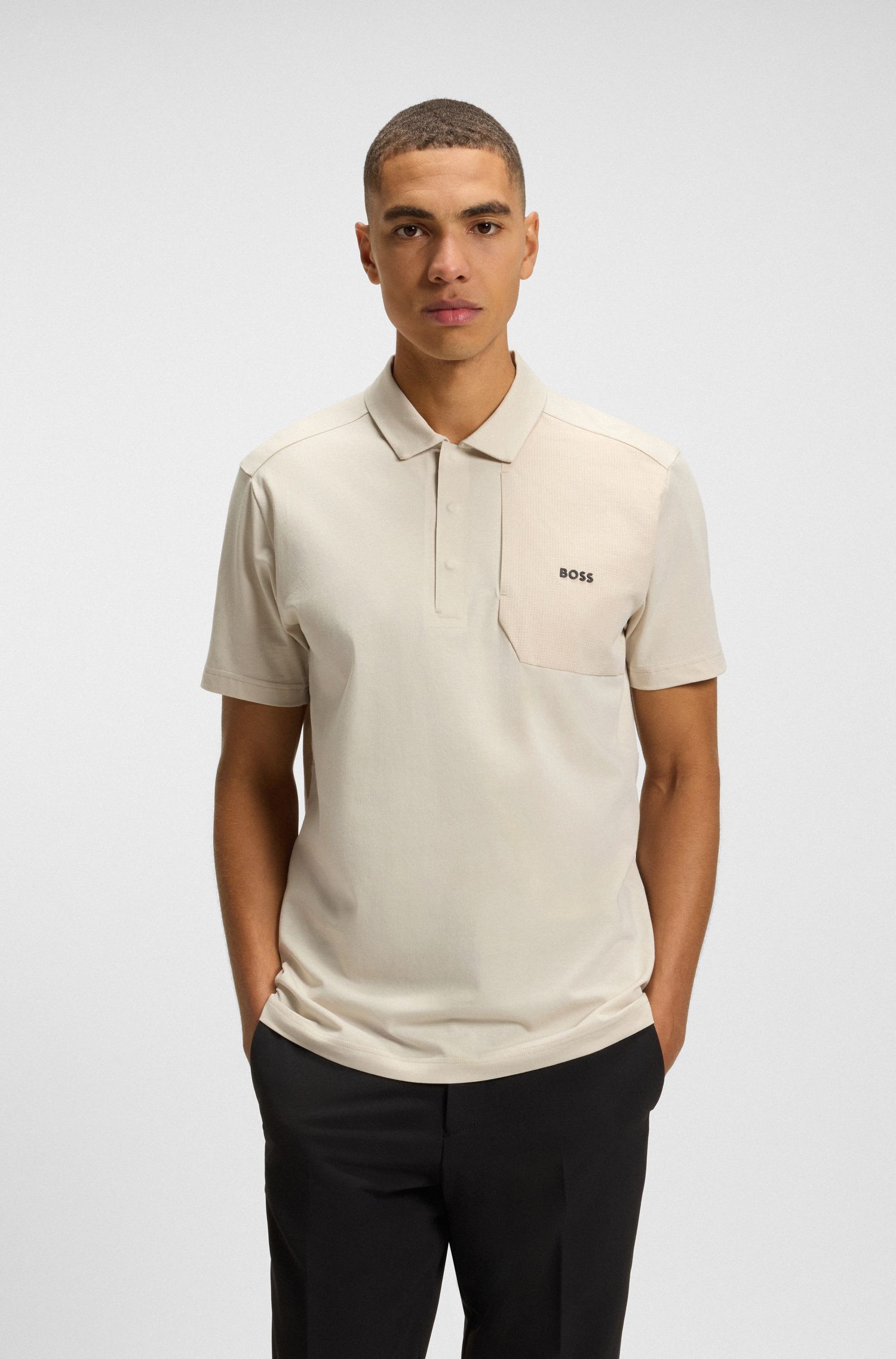 BOSS - Áo polo Paddy với chi tiết hopsack