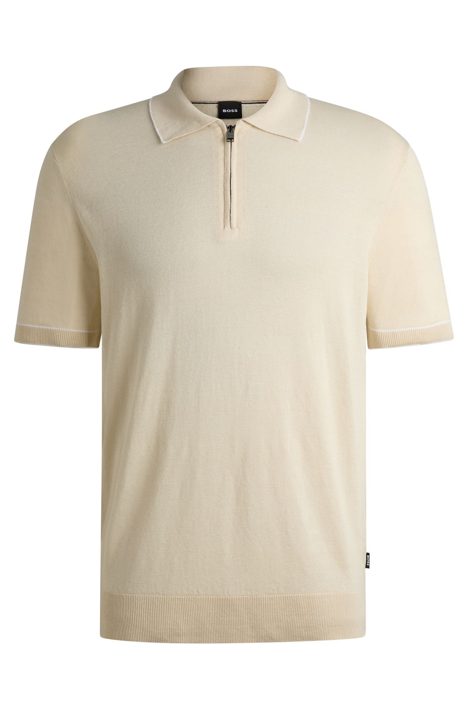 BOSS - Áo len knit vải pha linen với khoá zip