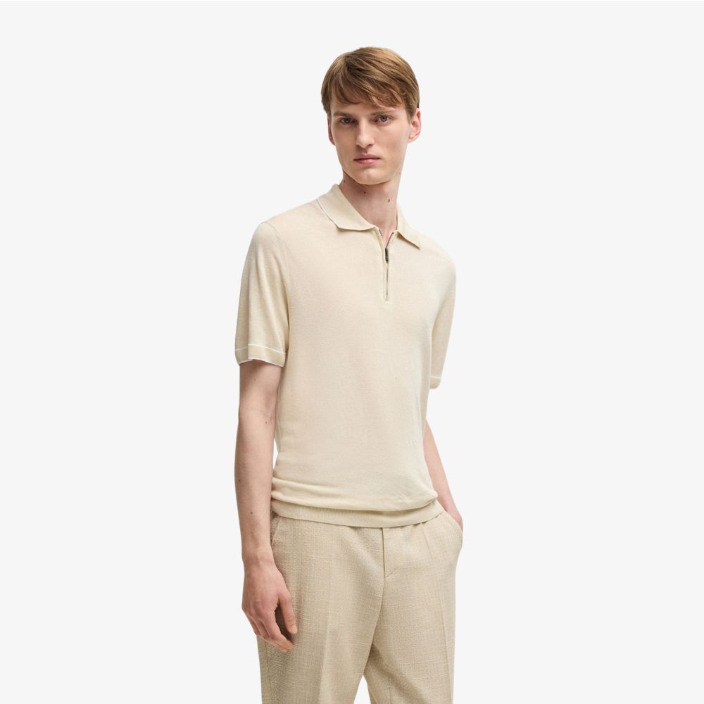 BOSS - Áo len knit vải pha linen với khoá zip