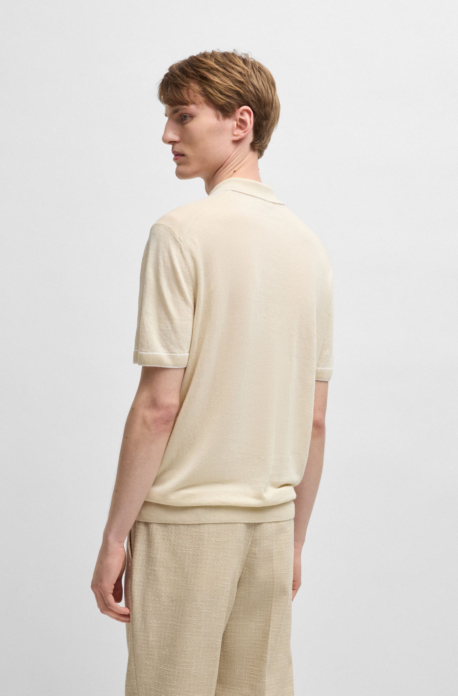 BOSS - Áo len knit vải pha linen với khoá zip