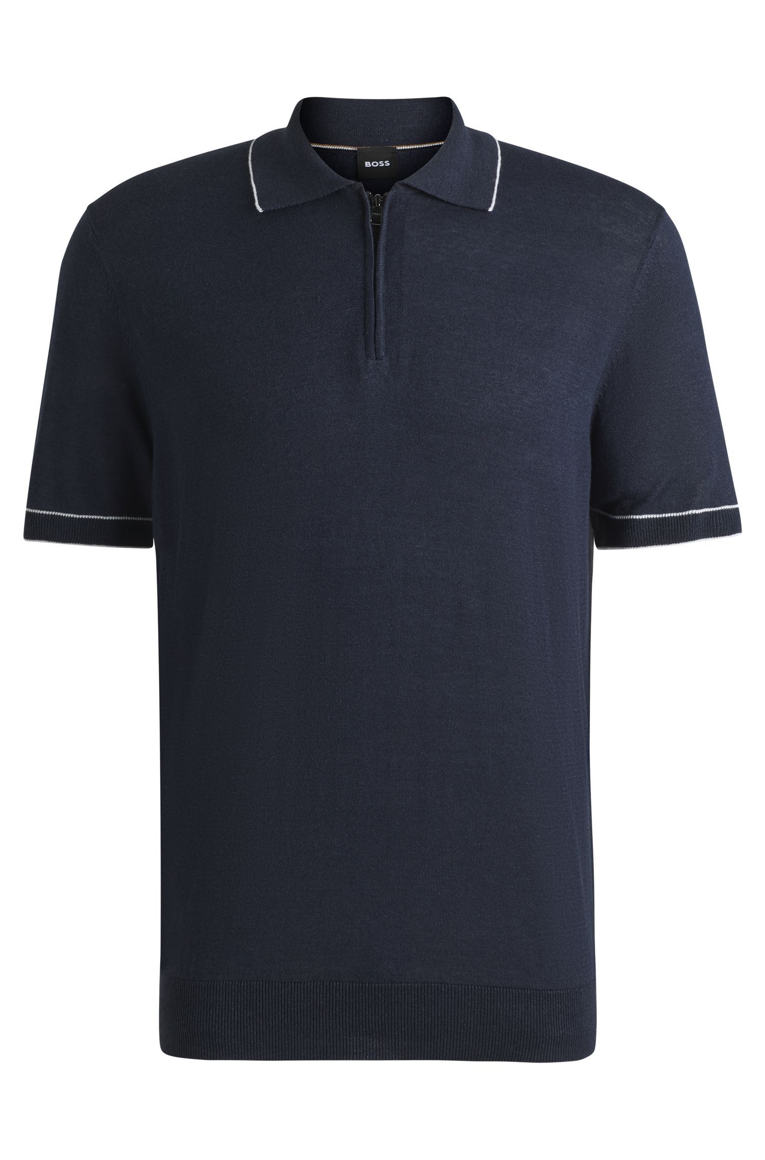 BOSS - Áo len knit vải pha linen với khoá zip