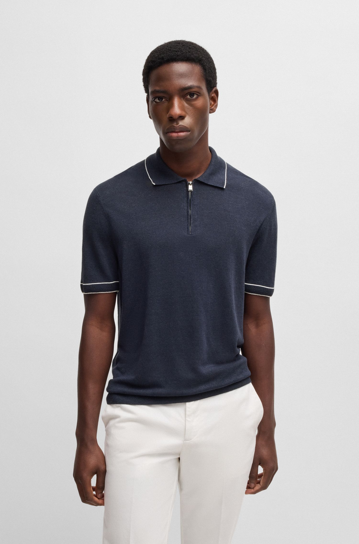 Áo len knit vải pha linen với khoá zip