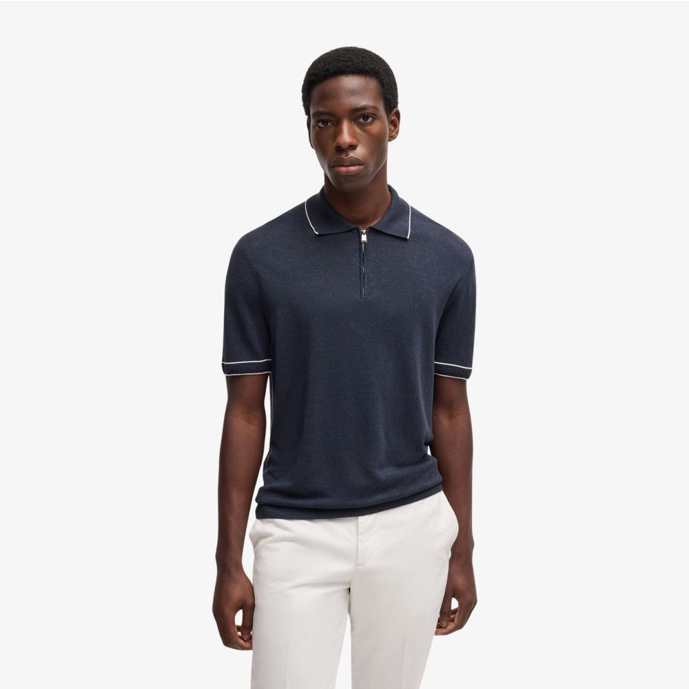 BOSS - Áo len knit vải pha linen với khoá zip