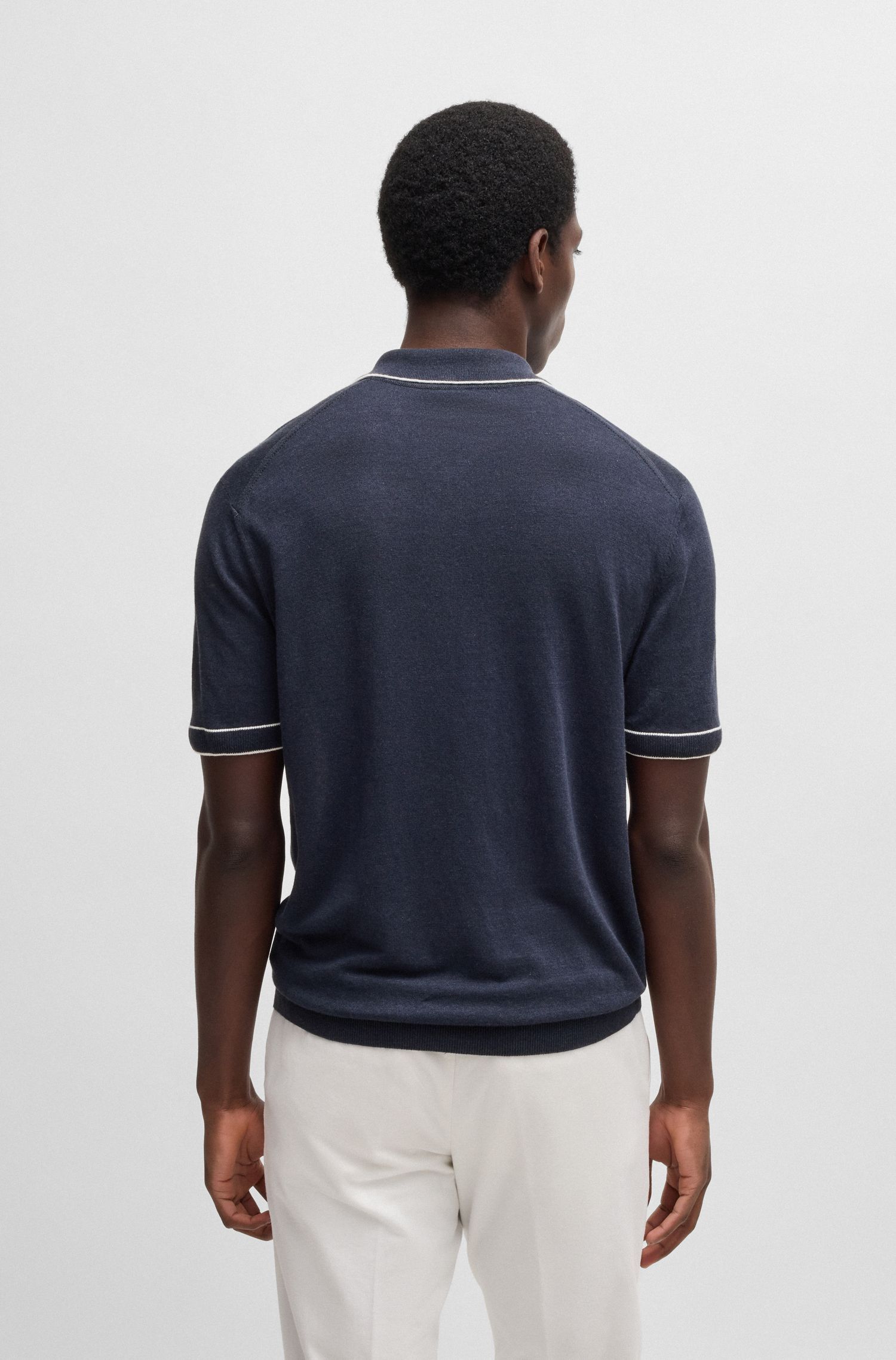 BOSS - Áo len knit vải pha linen với khoá zip