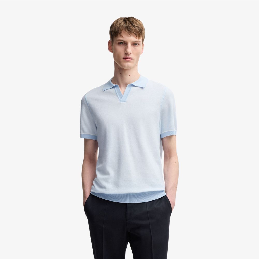 BOSS - Áo len cotton pha với cổ Johnny