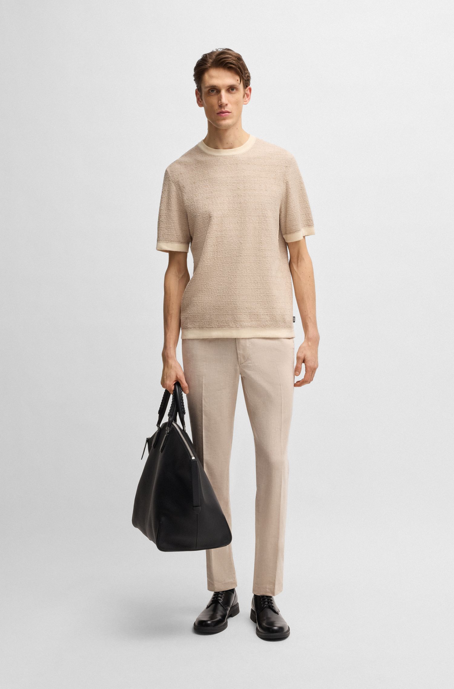 BOSS - Áo thun jacquard-knit dáng relaxed fit