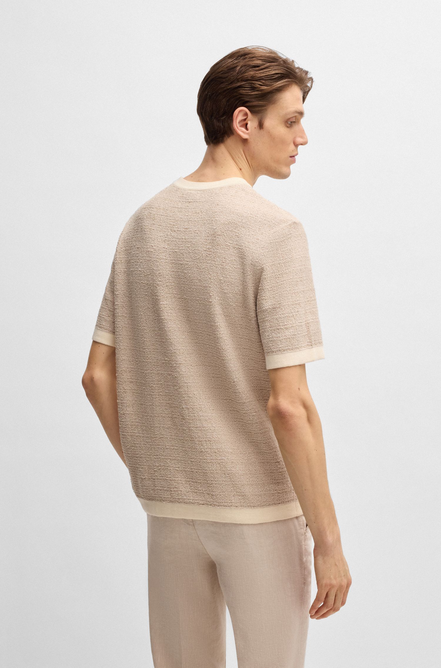 BOSS - Áo thun jacquard-knit dáng relaxed fit