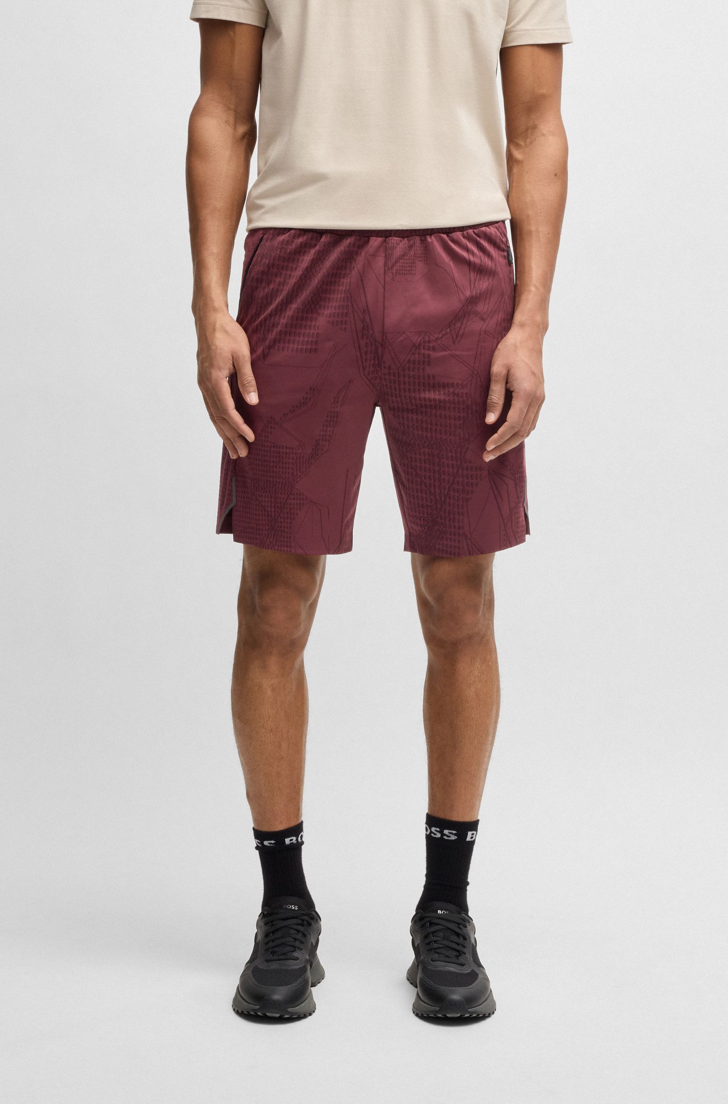 Quần shorts hoạt động họa tiết vải co giãn bốn chiều