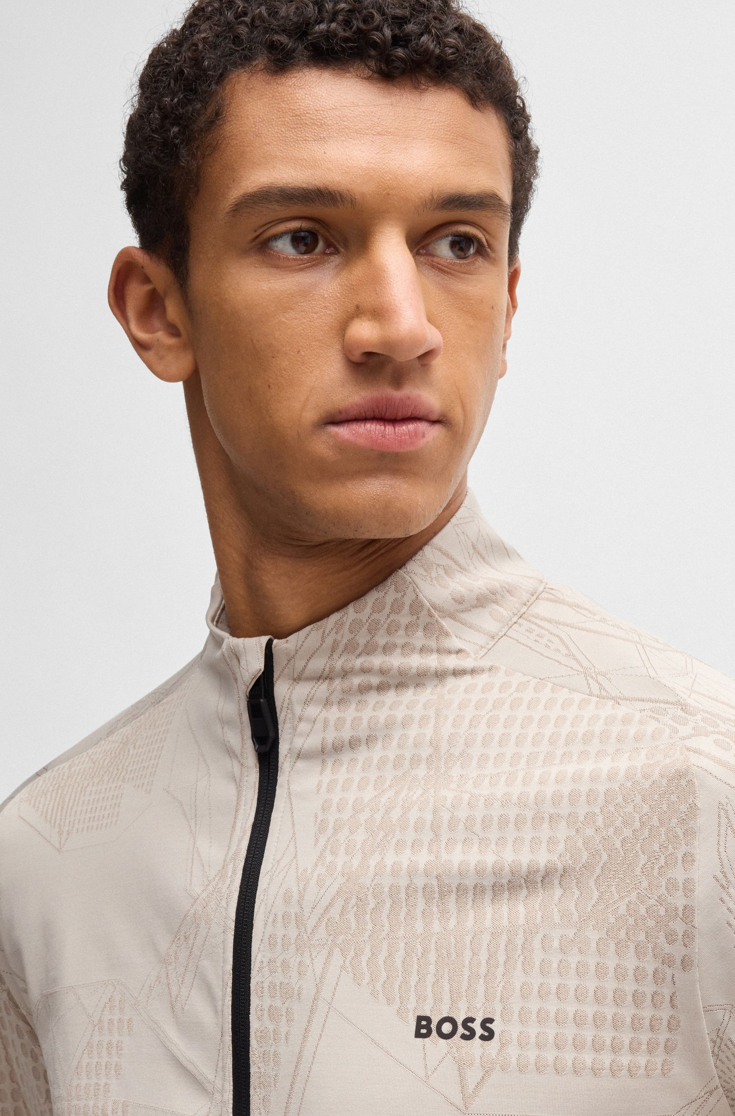 BOSS - Áo khoác khoá kéo họa tiết jacquard