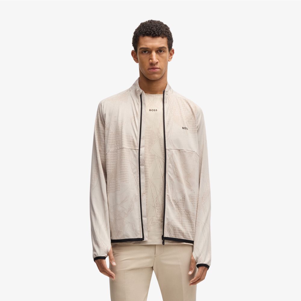 BOSS - Áo khoác khoá kéo họa tiết jacquard