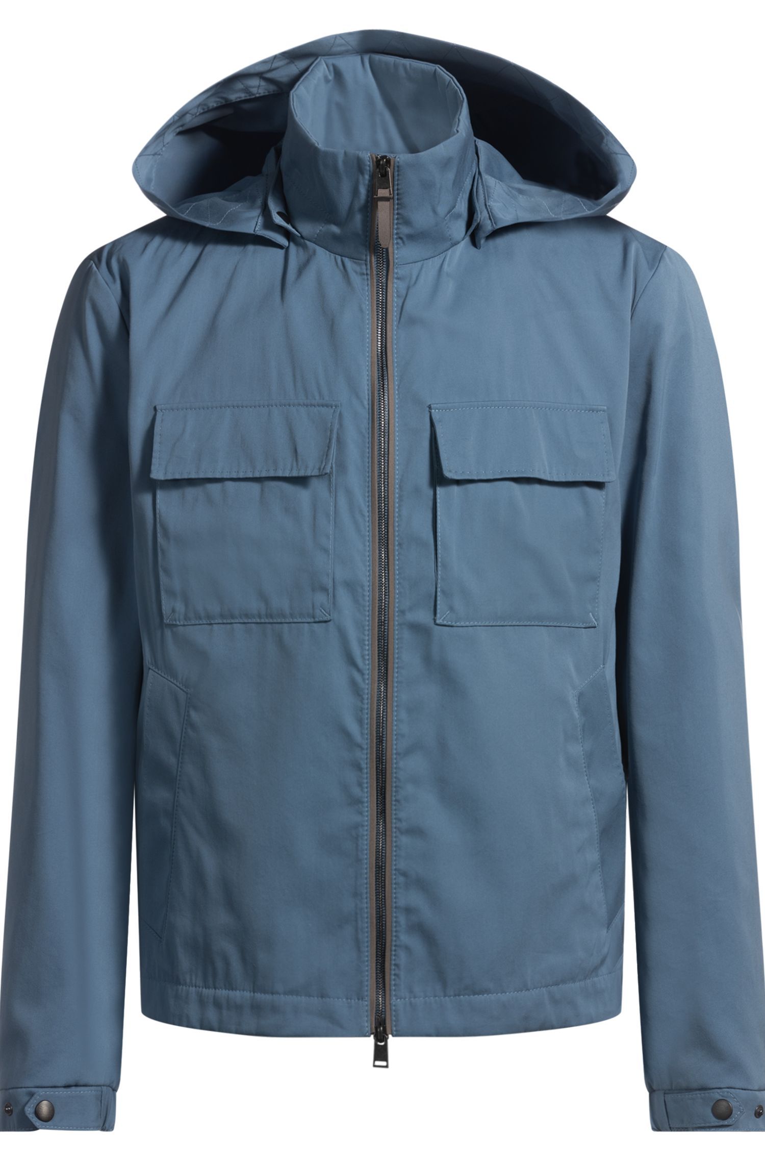 BOSS - Áo khoác có mũ vải cotton lụa twill