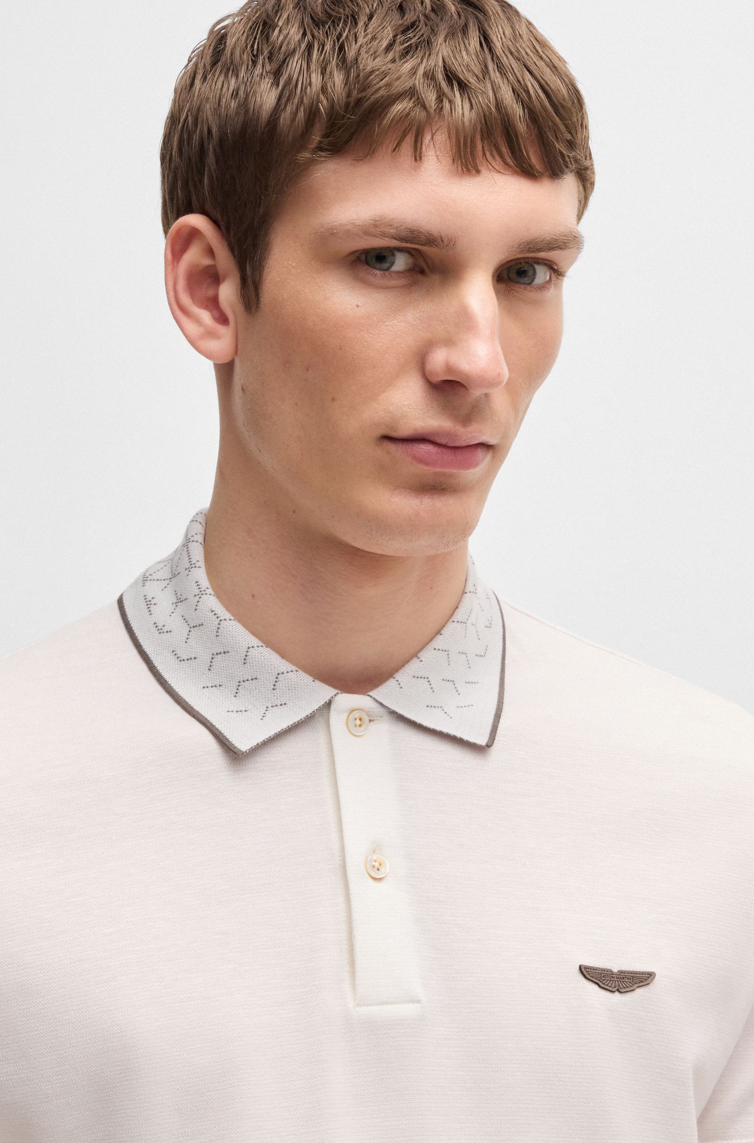 BOSS x Aston Martin Áo polo vải cotton linen và lụa
