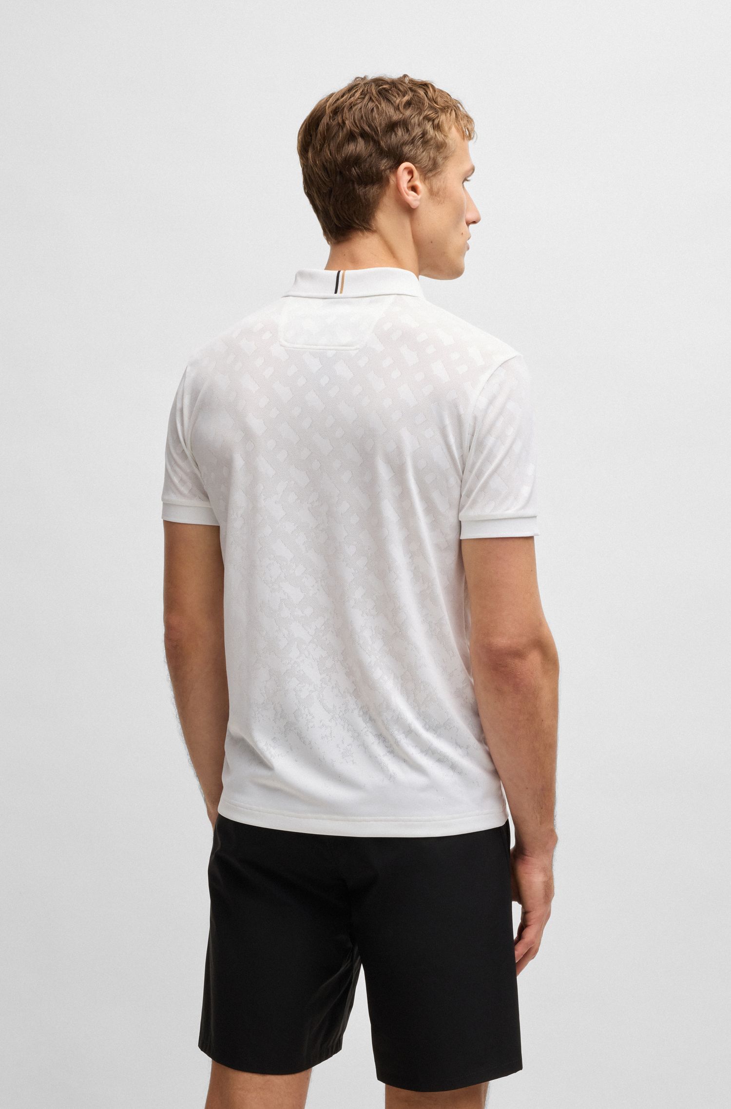 BOSS - Áo polo thể thao mau khô jacquard monogram chuyển sắc