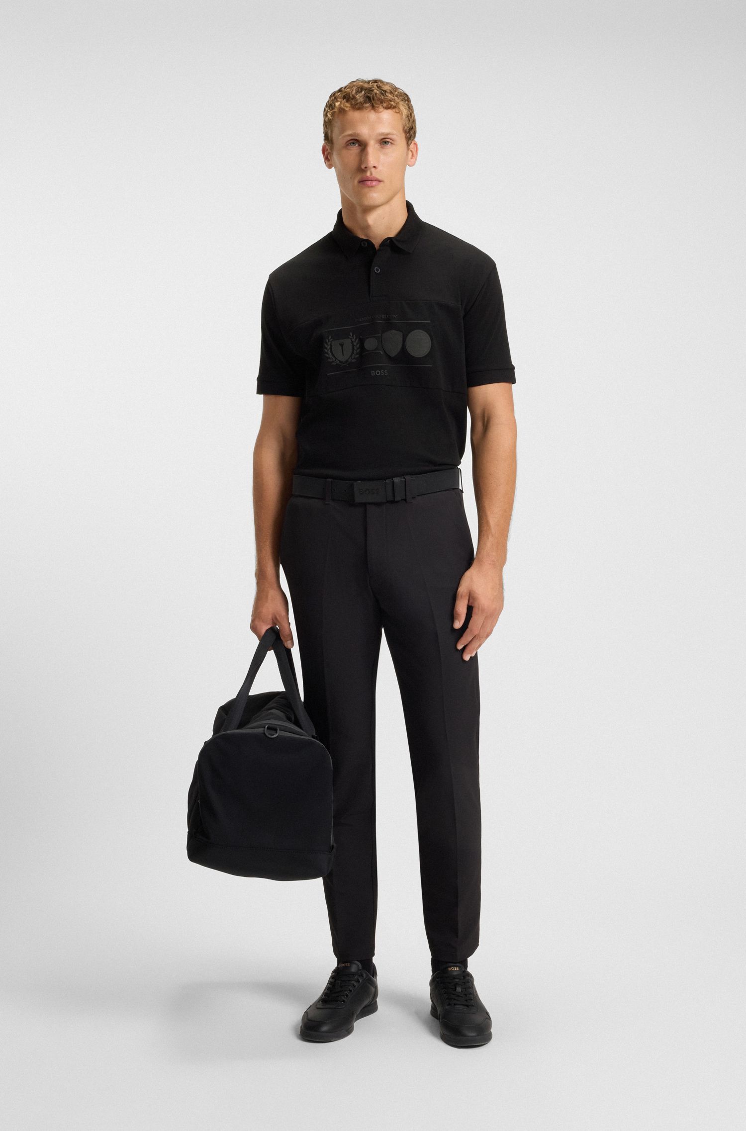 BOSS - Áo polo cotton dáng relaxed fit với họa tiết golf