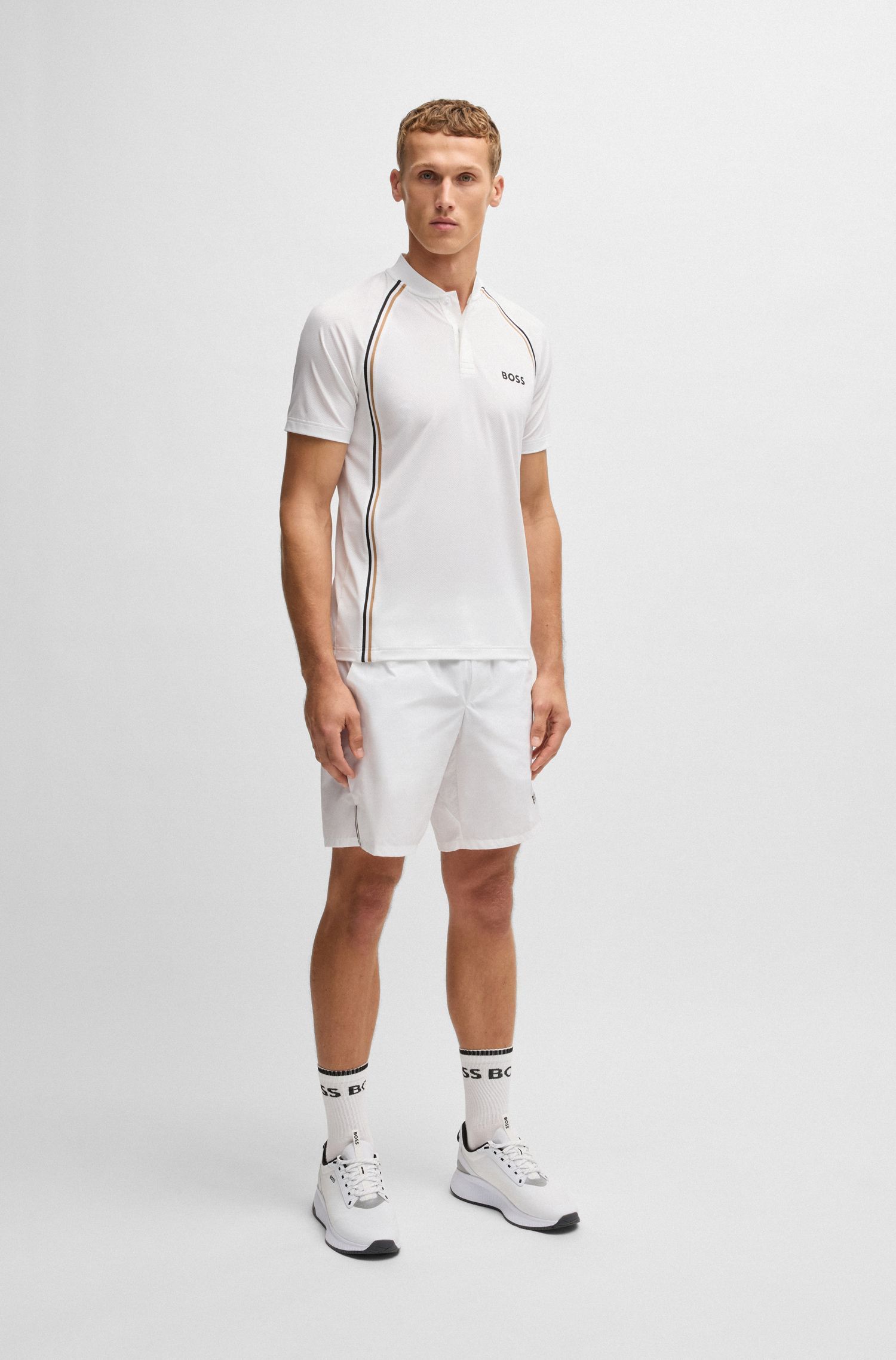 BOSS - Áo polo slim fit thể thao lưới co giãn tối đa