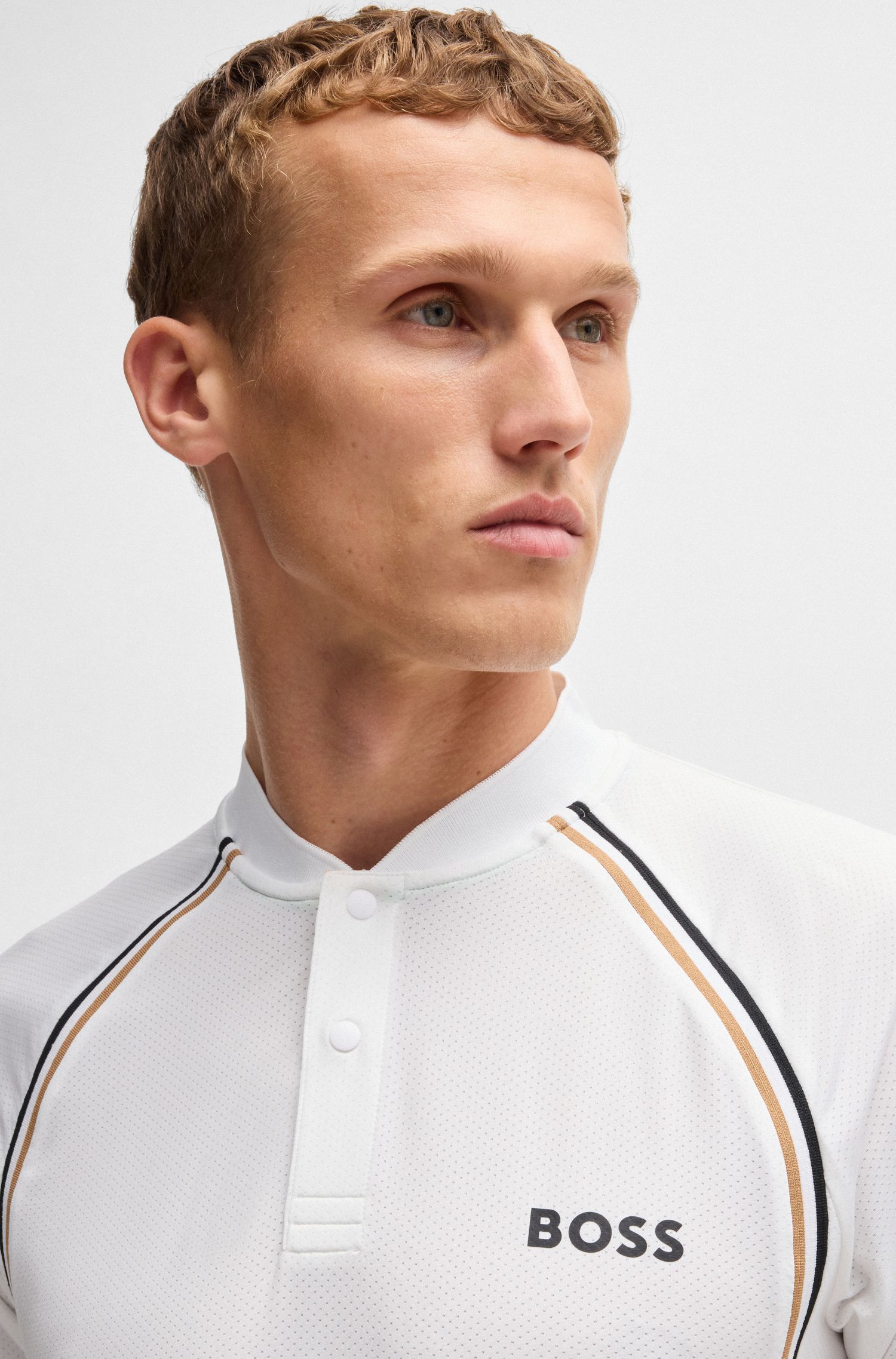 BOSS - Áo polo slim fit thể thao lưới co giãn tối đa