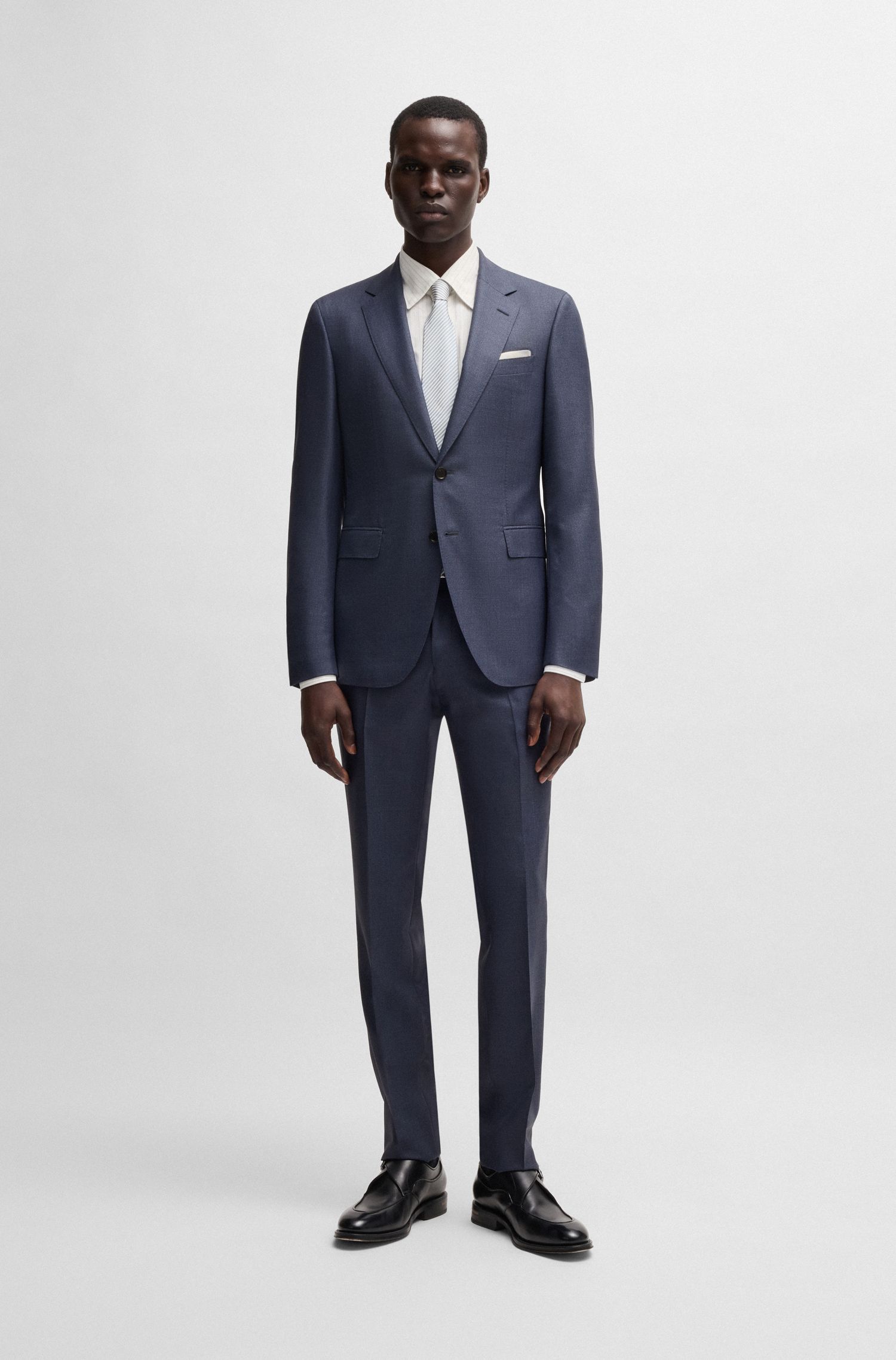 BOSS - Bộ suit dáng slim-fit vải len pha lụa họa tiết