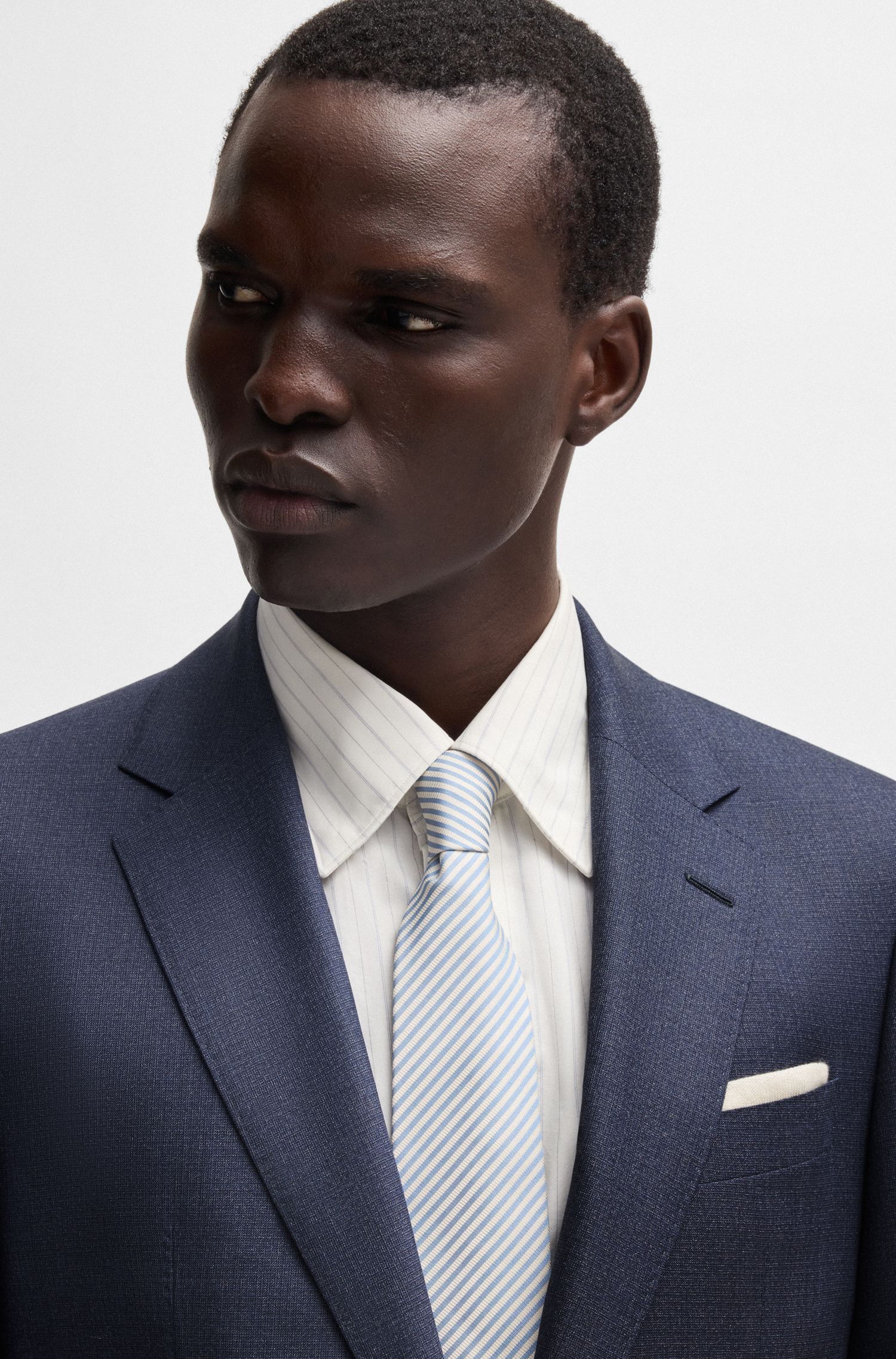BOSS - Bộ suit dáng slim-fit vải len pha lụa họa tiết