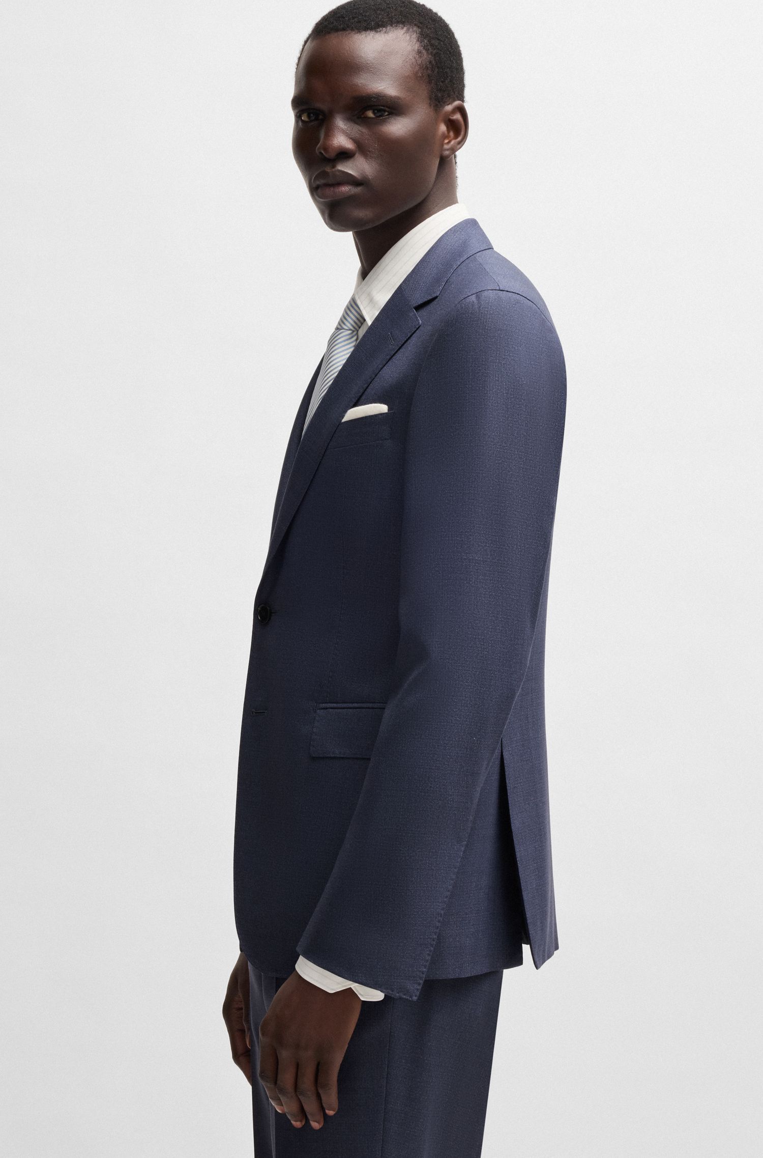 BOSS - Bộ suit dáng slim-fit vải len pha lụa họa tiết