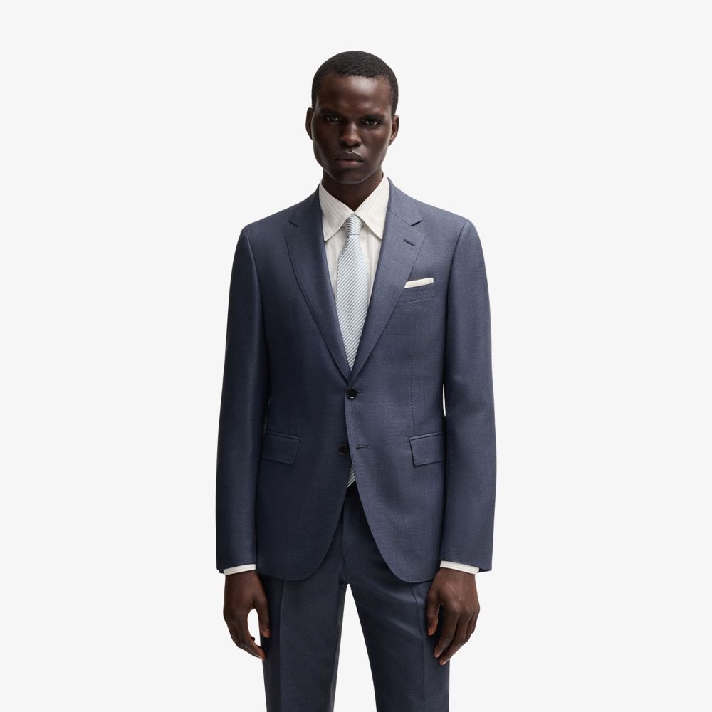 BOSS - Bộ suit dáng slim-fit vải len pha lụa họa tiết