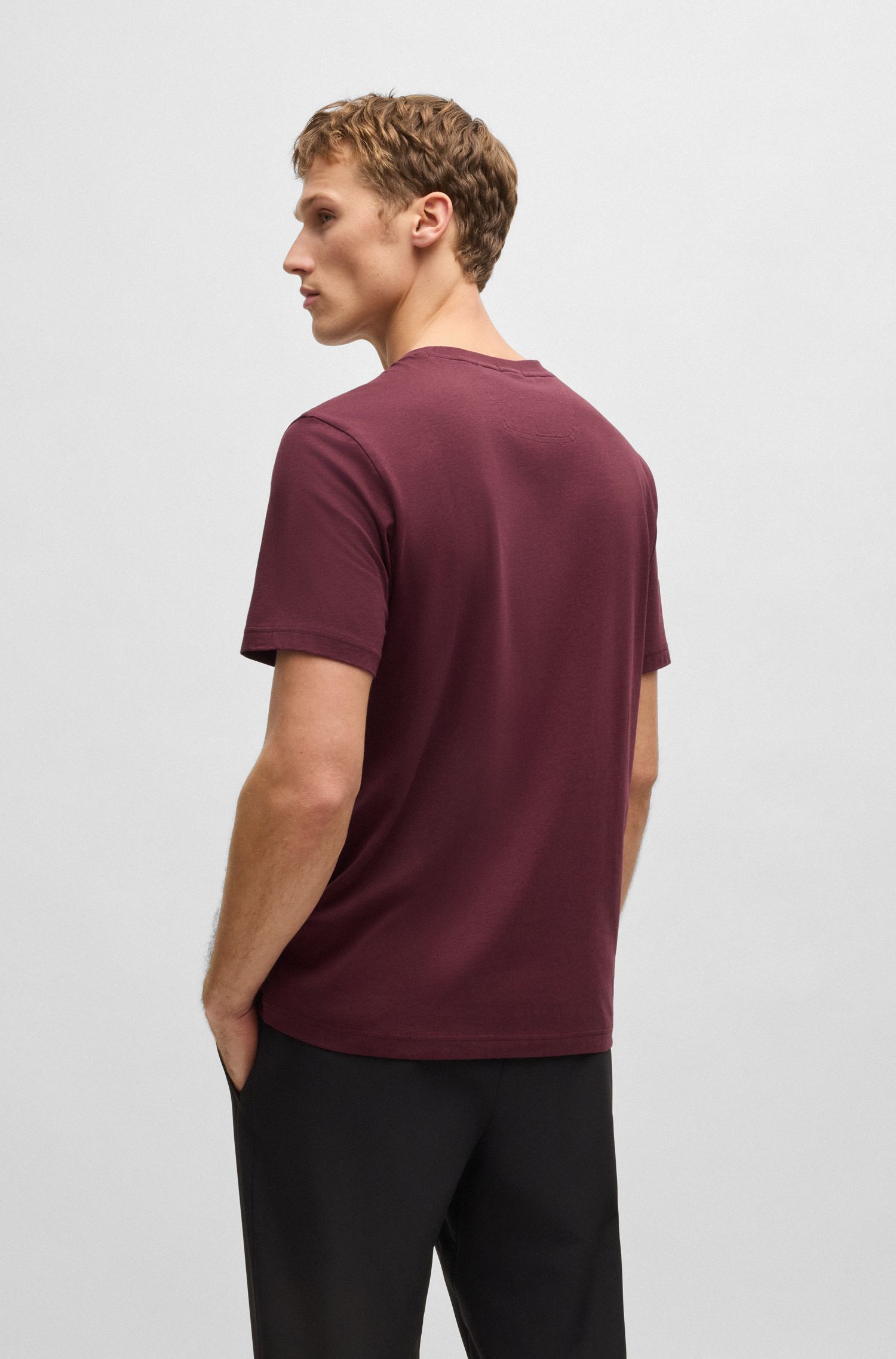 BOSS - Áo thun dáng relaxed fit chất liệu co giãn in họa tiết logo
