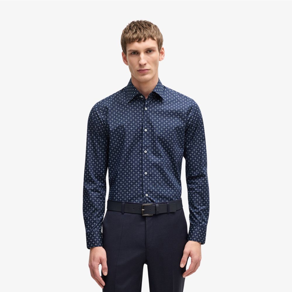 BOSS - Áo sơ mi dáng regular fit chất liệu cotton poplin co giãn in họa tiết