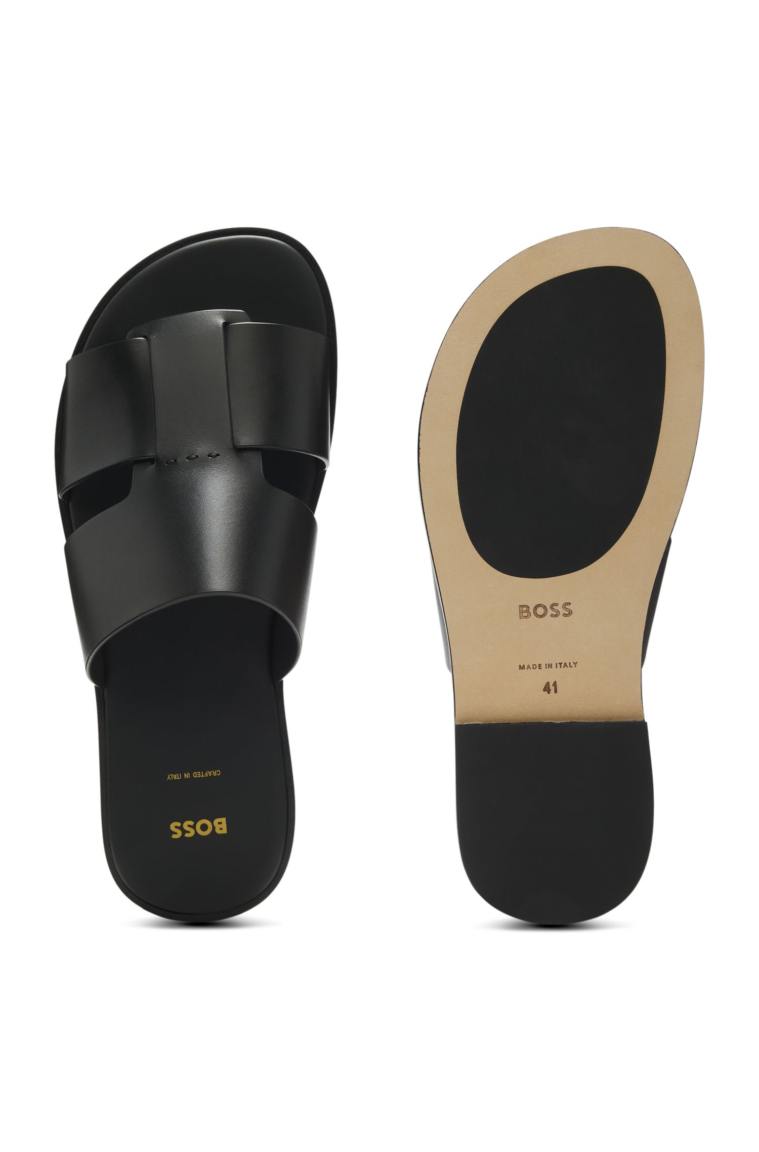 BOSS - Dép slide da với chi tiết cut-out