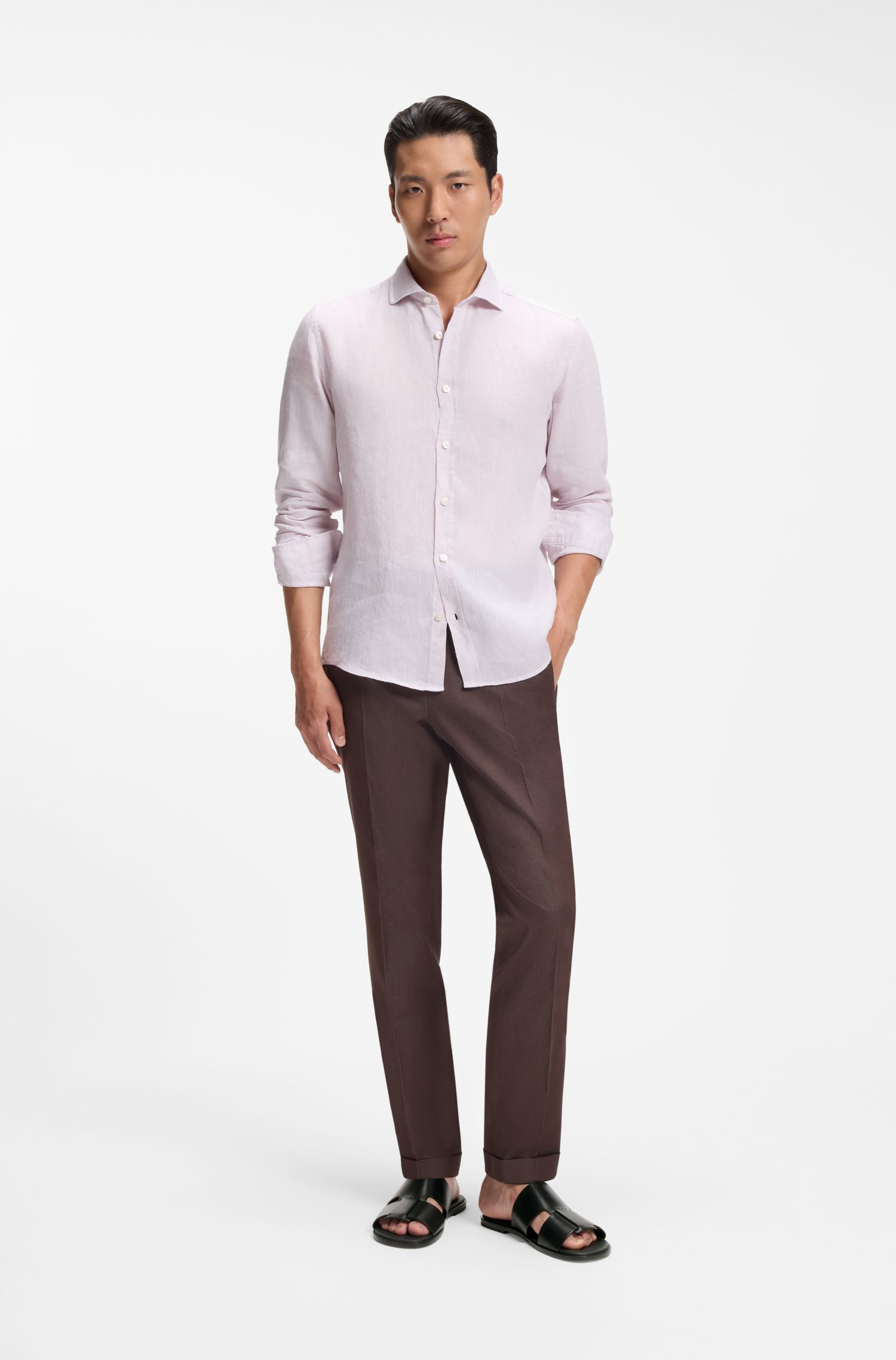 BOSS - Dép slide da với chi tiết cut-out