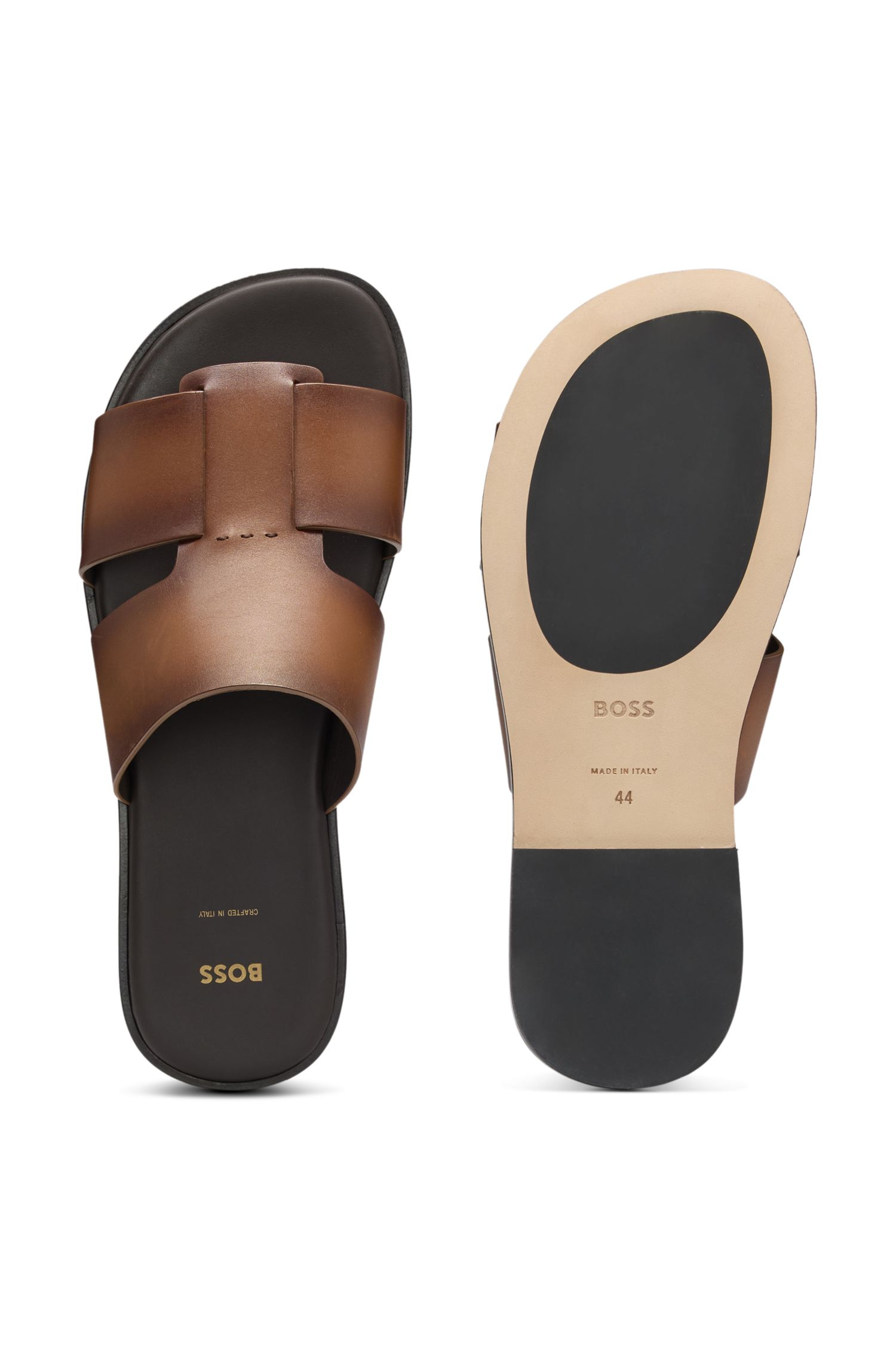 BOSS - Dép slide da với chi tiết cut-out
