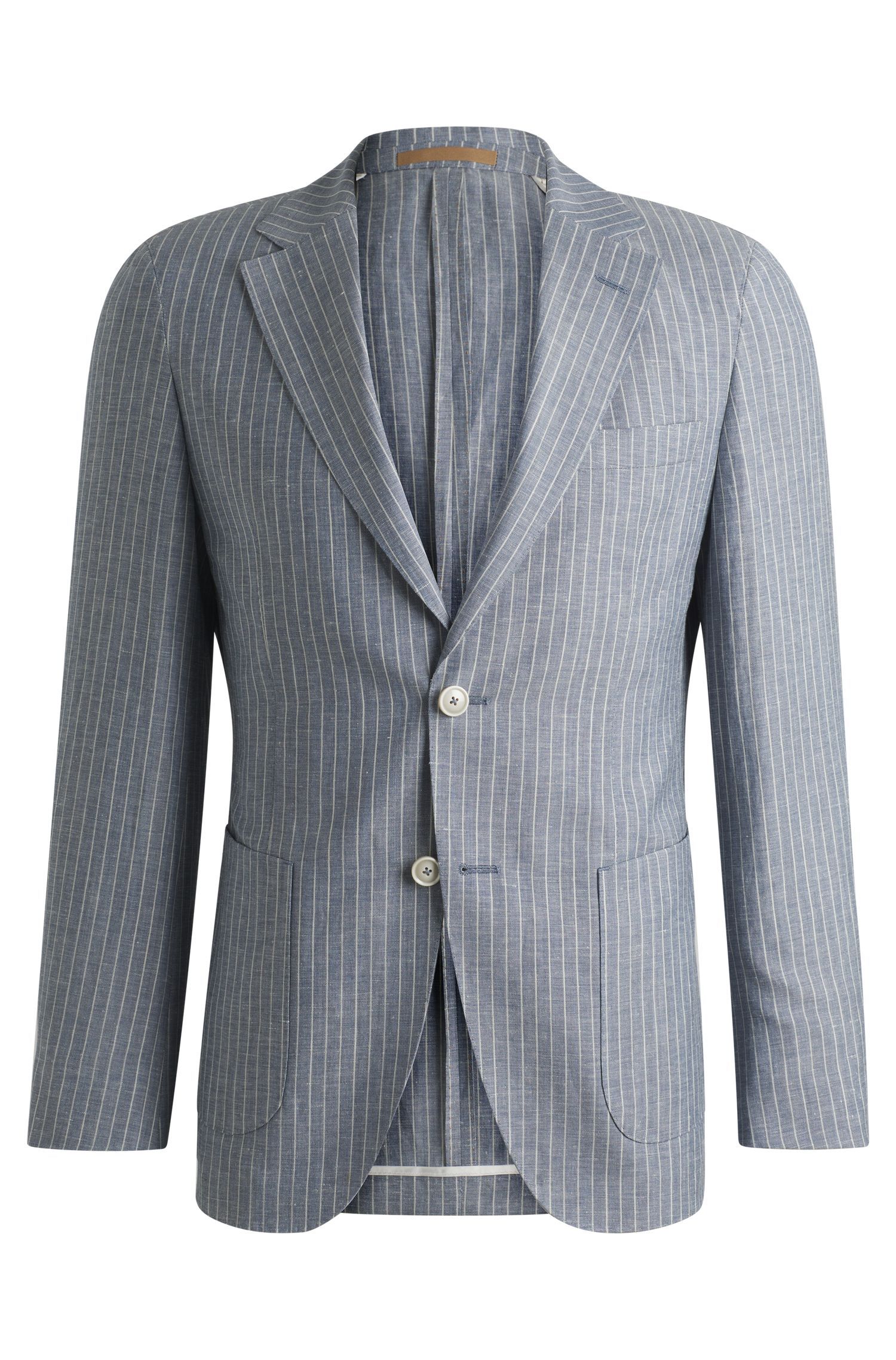 BOSS - Áo blazer dáng slim fit chất liệu virgin wool và linen phối sọc