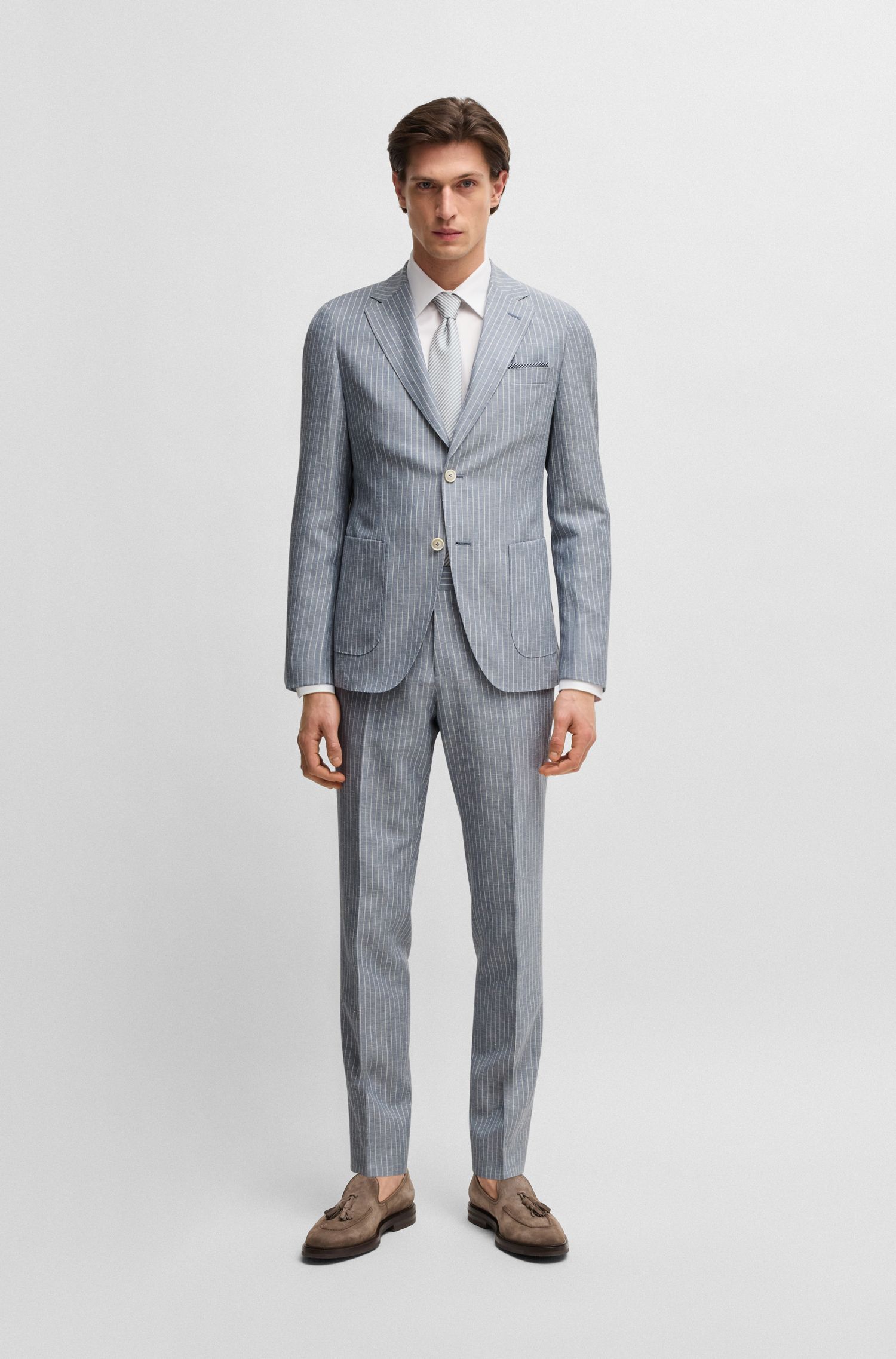 BOSS - Quần tây dáng slim fit chất liệu len pha