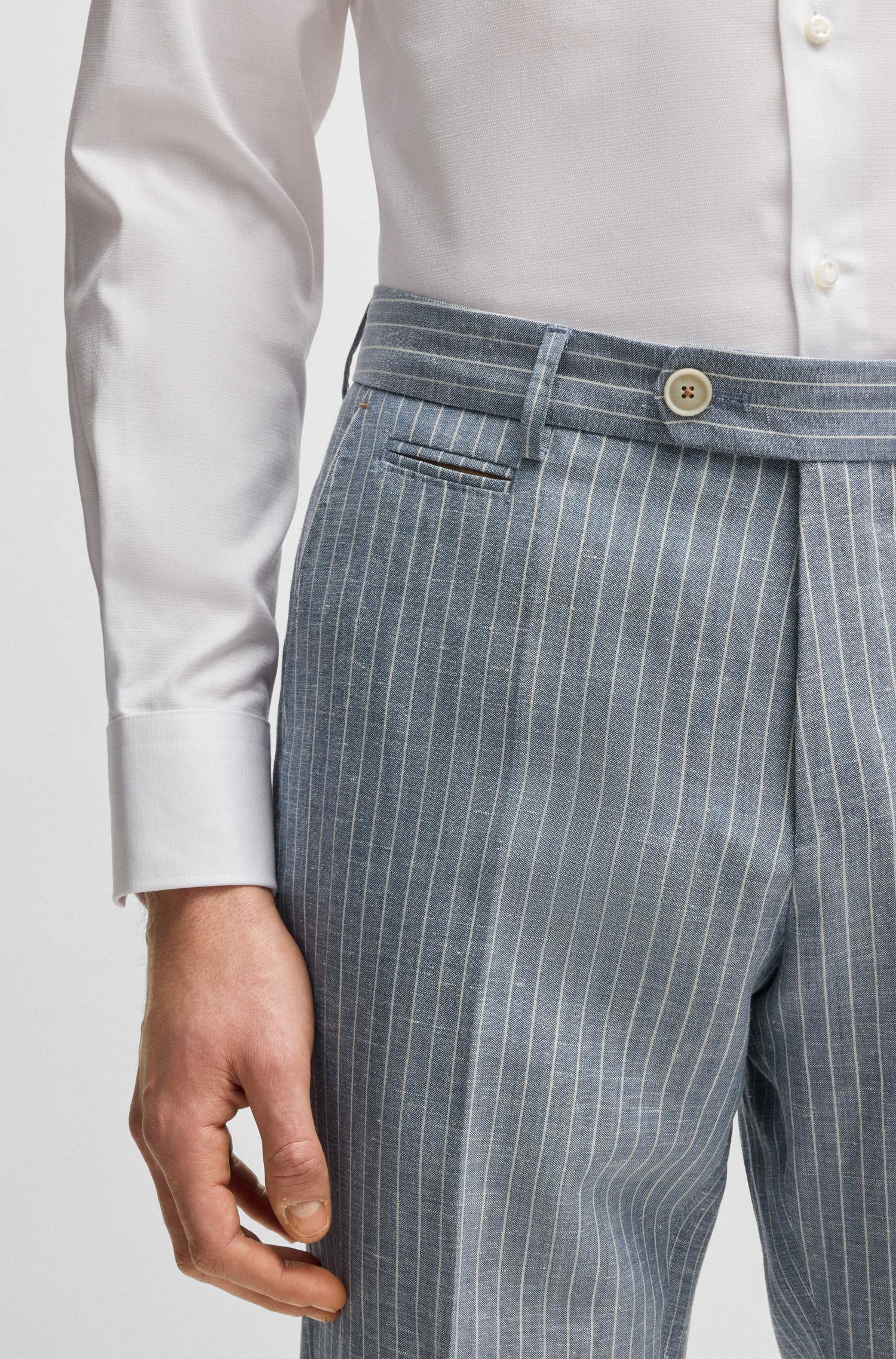 BOSS - Quần tây dáng slim fit chất liệu len pha