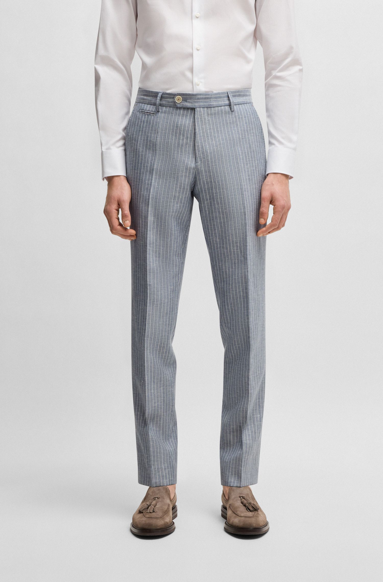 BOSS - Quần tây dáng slim fit chất liệu len pha