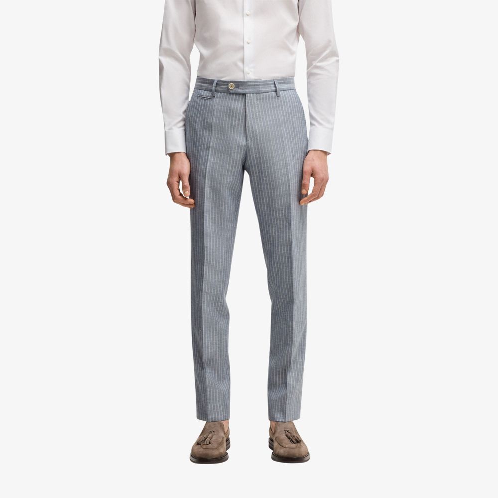 BOSS - Quần tây dáng slim fit chất liệu len pha