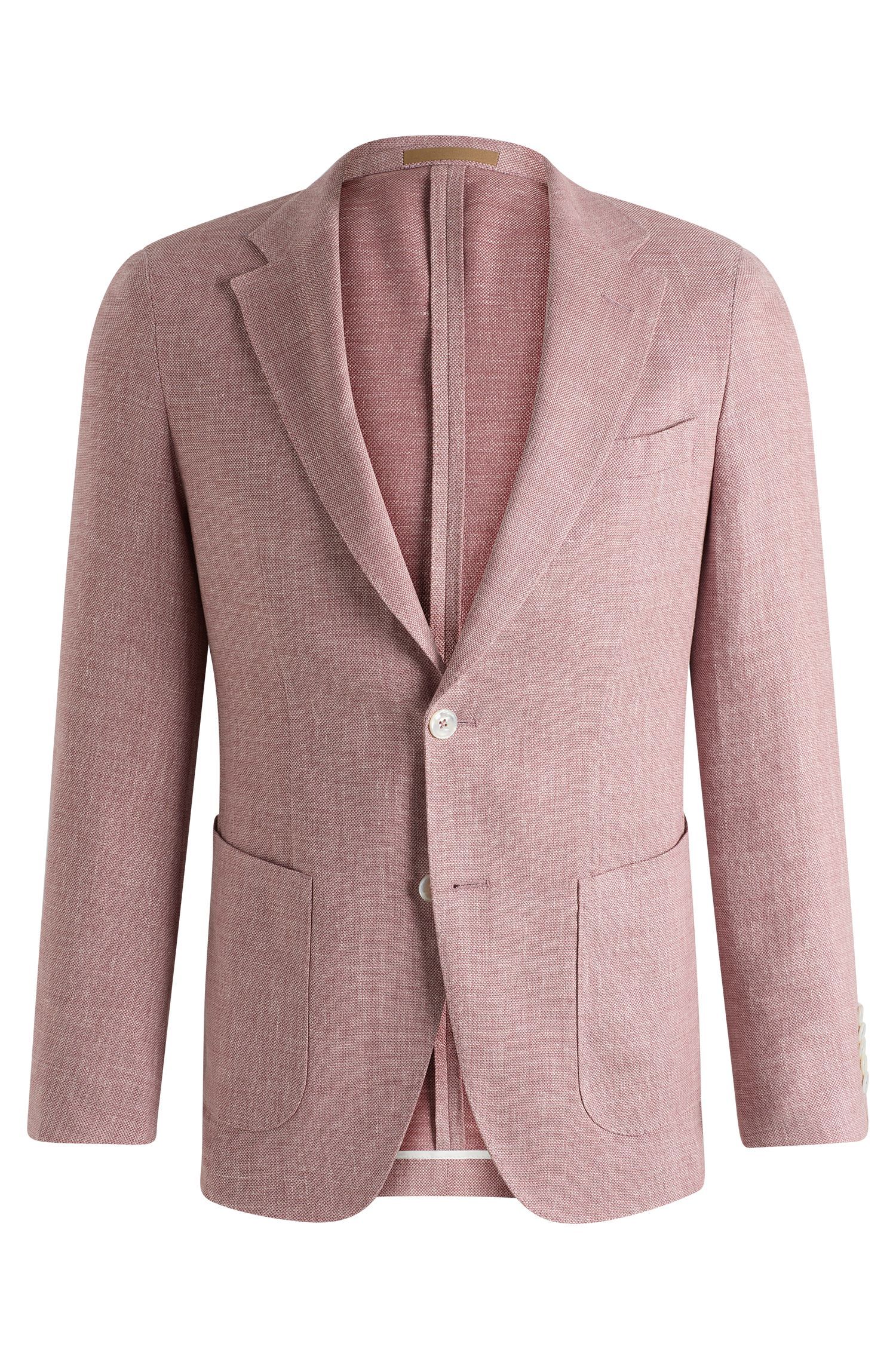 BOSS - Áo blazer dáng slim-fit co giãn vải linen, len và lụa