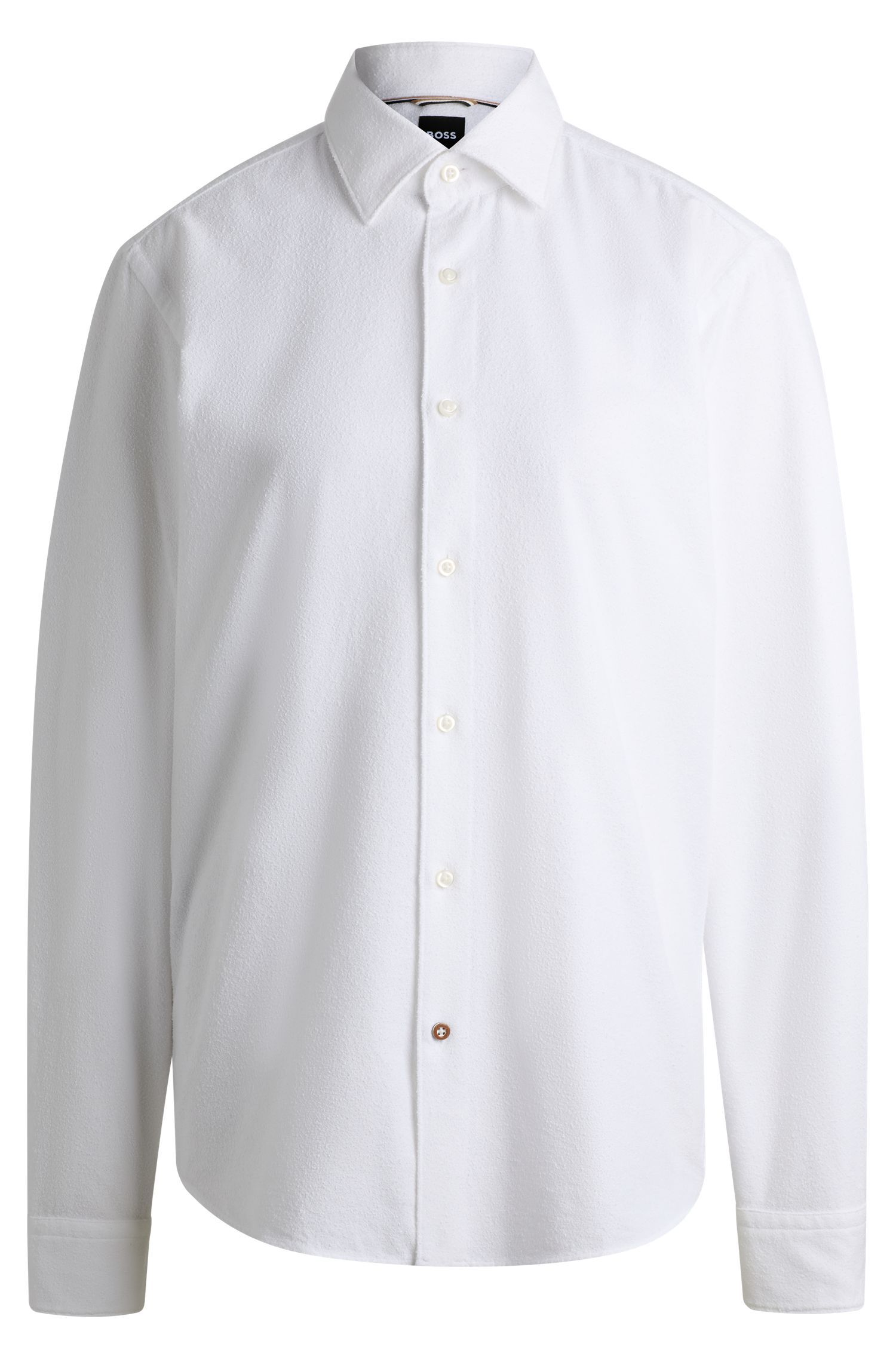BOSS - Áo sơ mi dáng regular fit vải bouclé Ý pha cotton