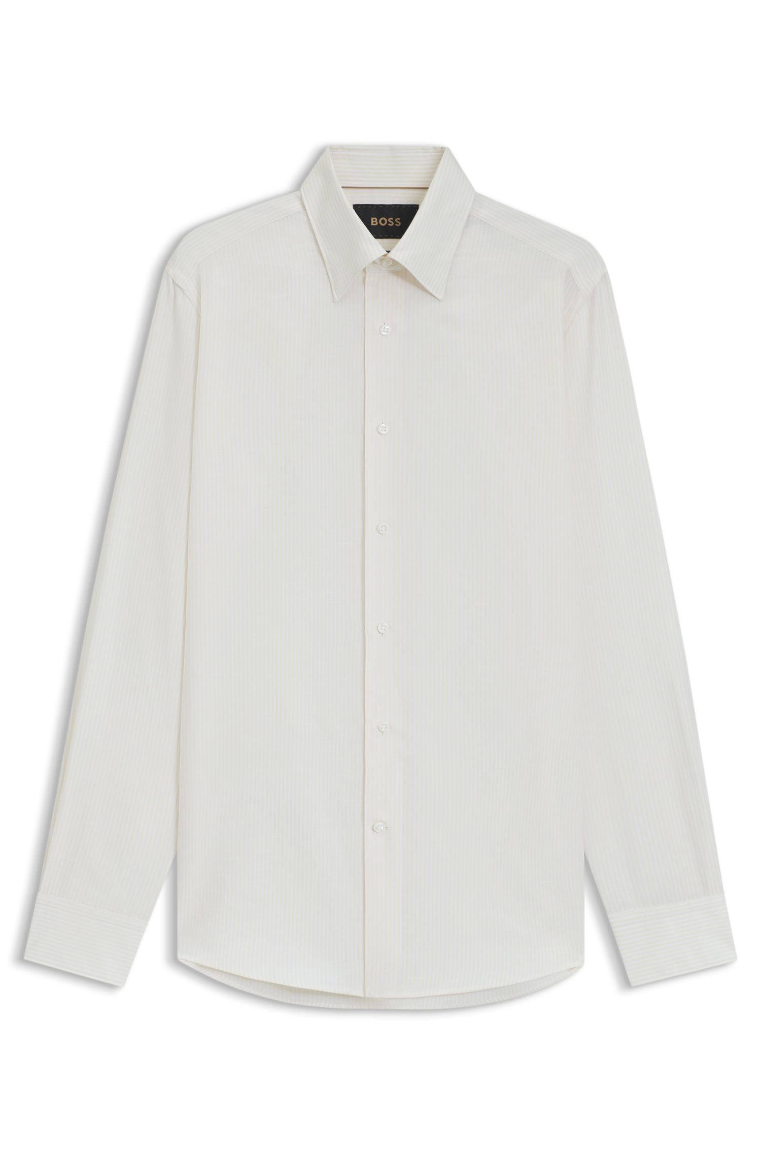 BOSS - Áo sơ mi dáng slim-fit vải cotton sọc, linen và lụa