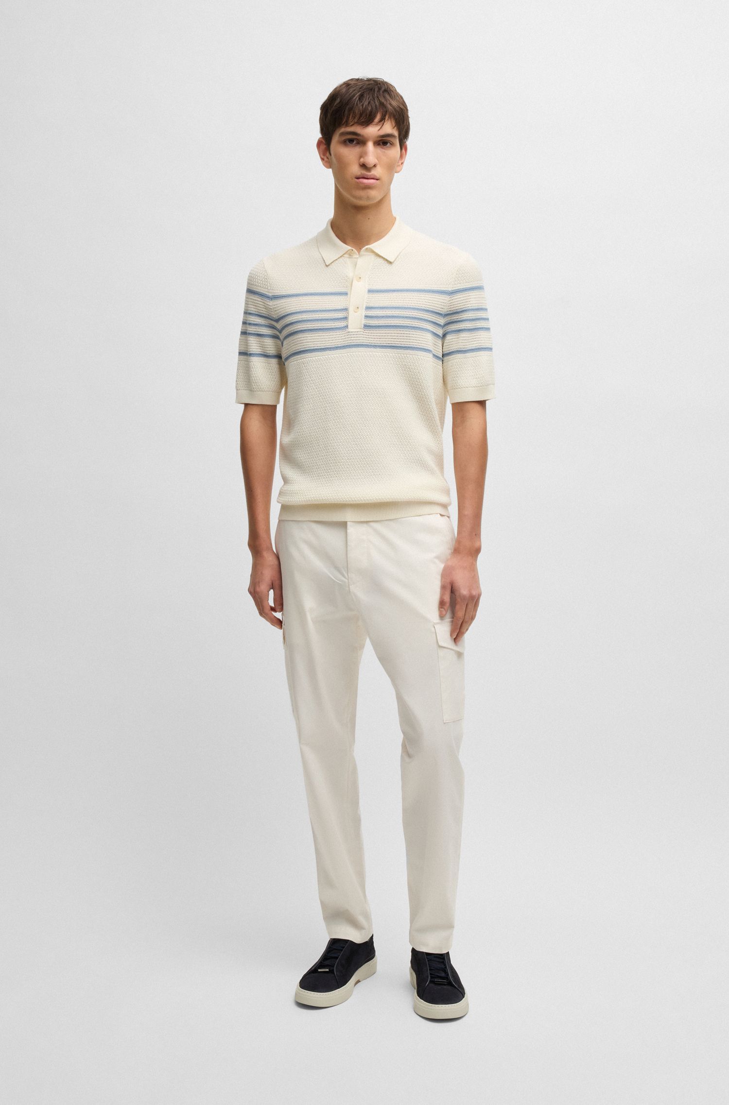 BOSS - Quần dài dáng tapered fit vải cotton pha lụa