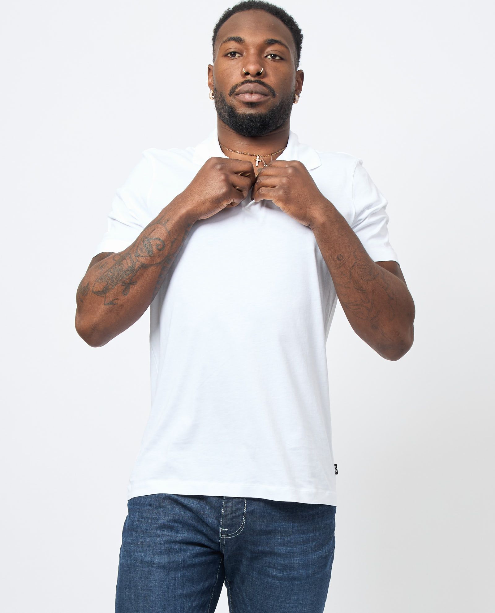 BOSS - Áo polo 3 cúc vải jersey dáng regular fit