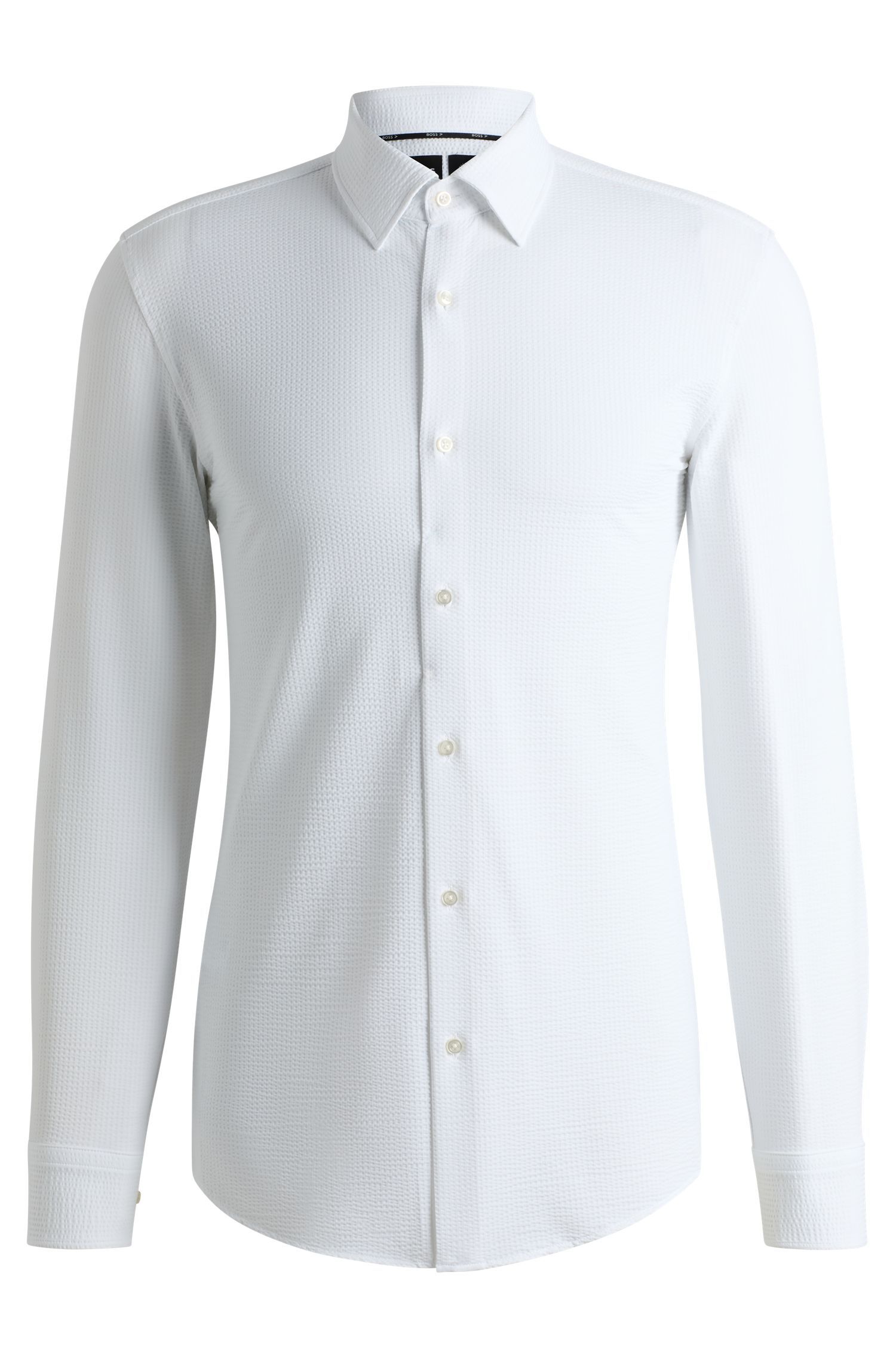 BOSS - Áo sơ mi dáng slim fit vải seersucker Ý