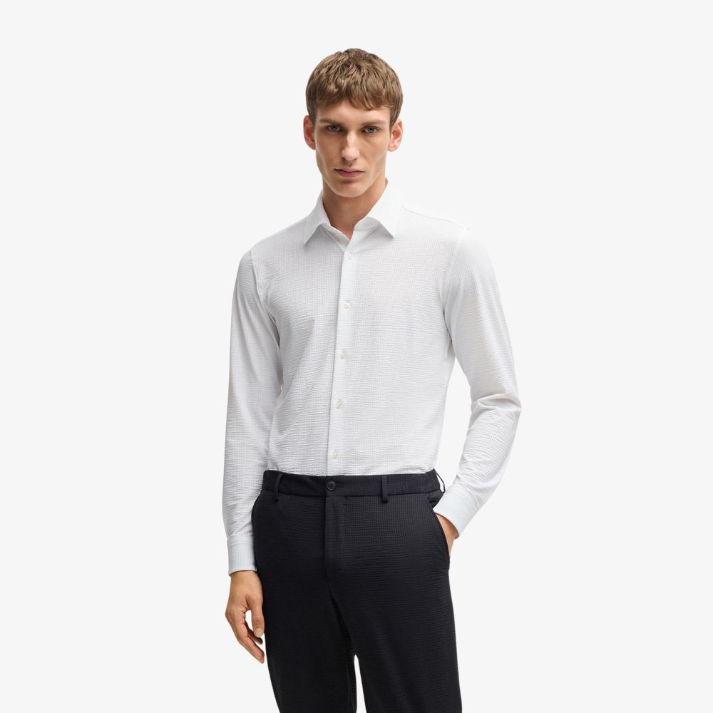 BOSS - Áo sơ mi dáng slim fit vải seersucker Ý