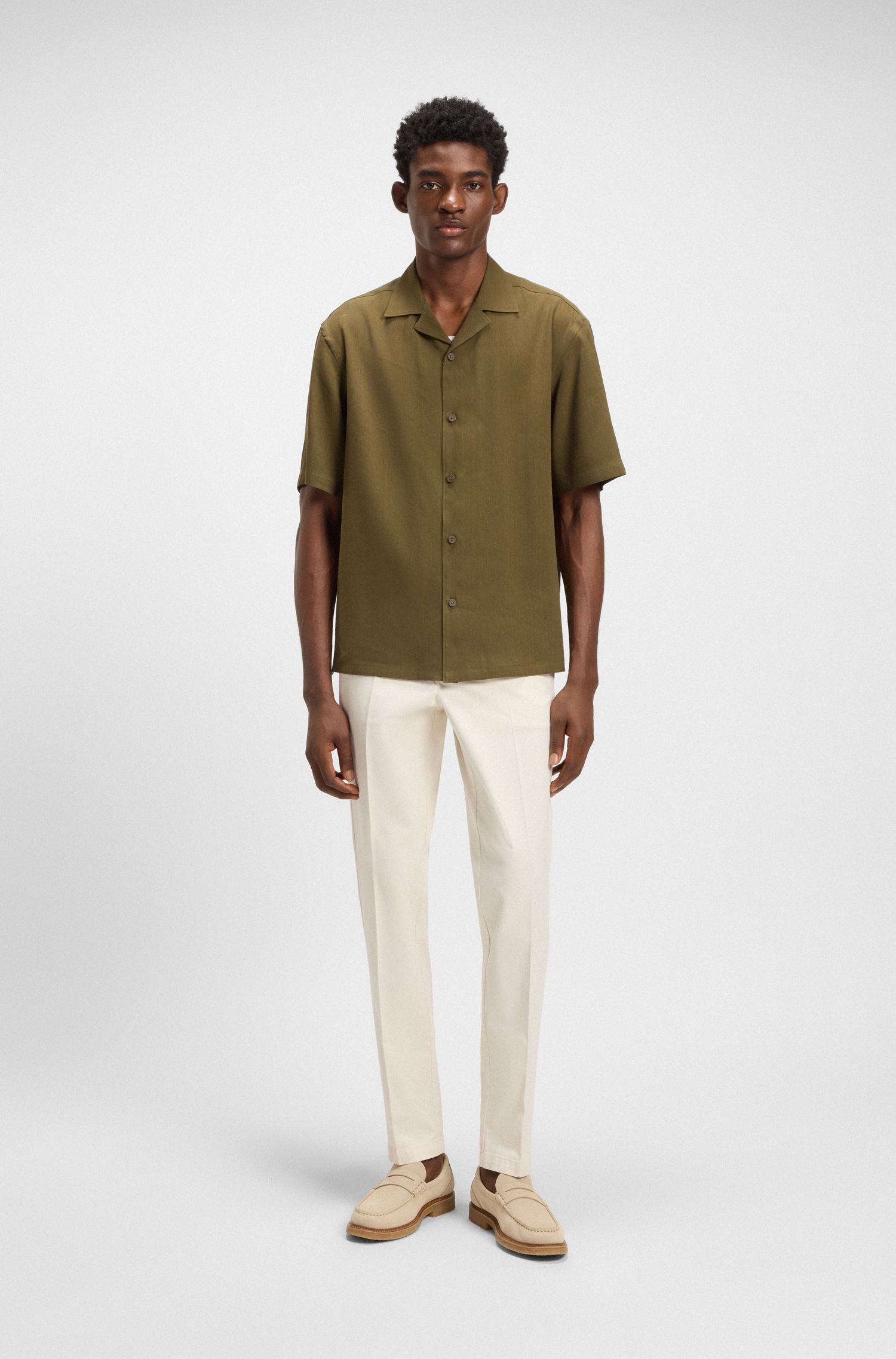 BOSS - Áo sơ mi dáng relaxed fit vải linen