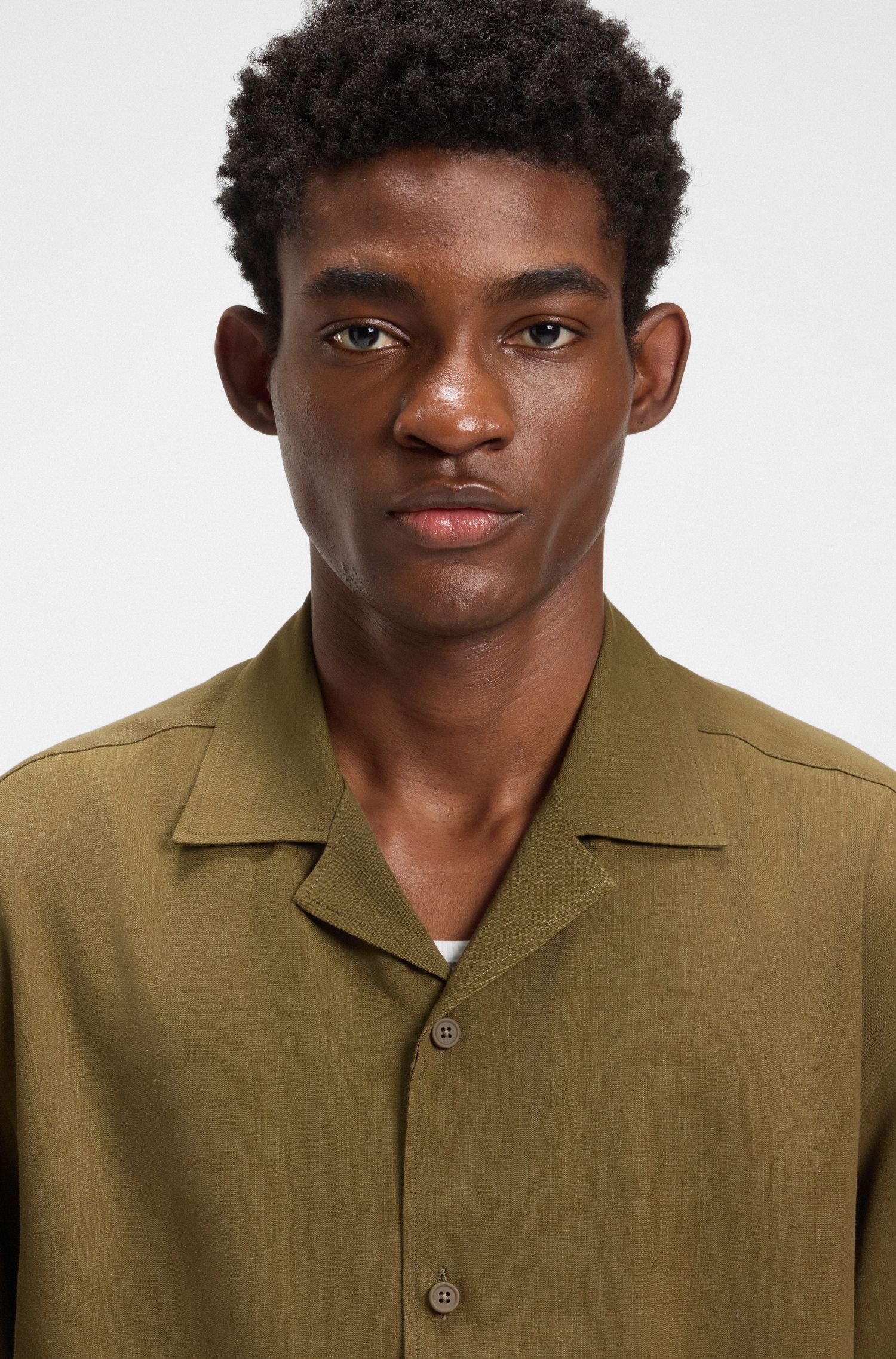BOSS - Áo sơ mi dáng relaxed fit vải linen